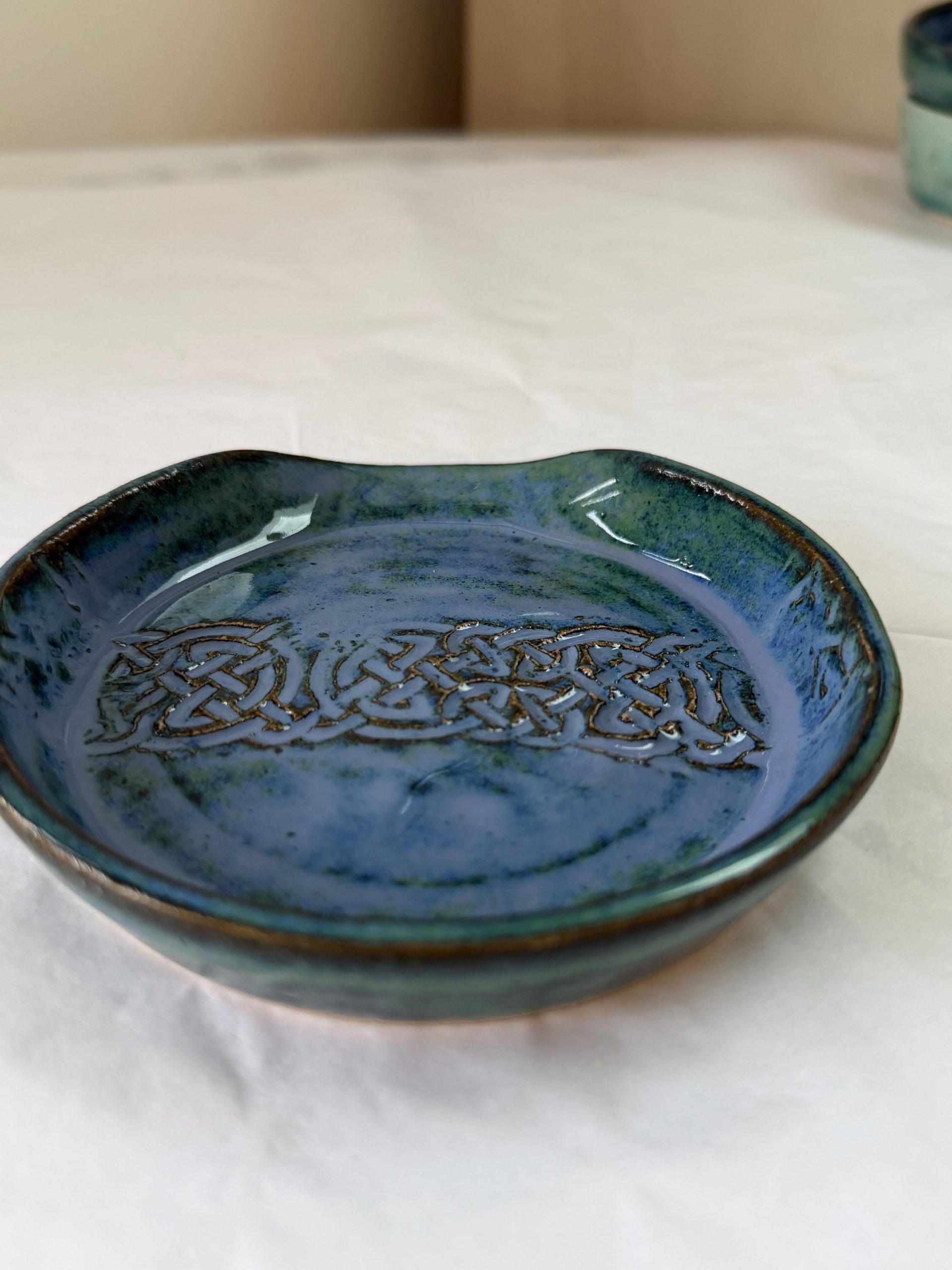 Handmade Ceramic Spoon holder: Celtic Design, blue - Image 4