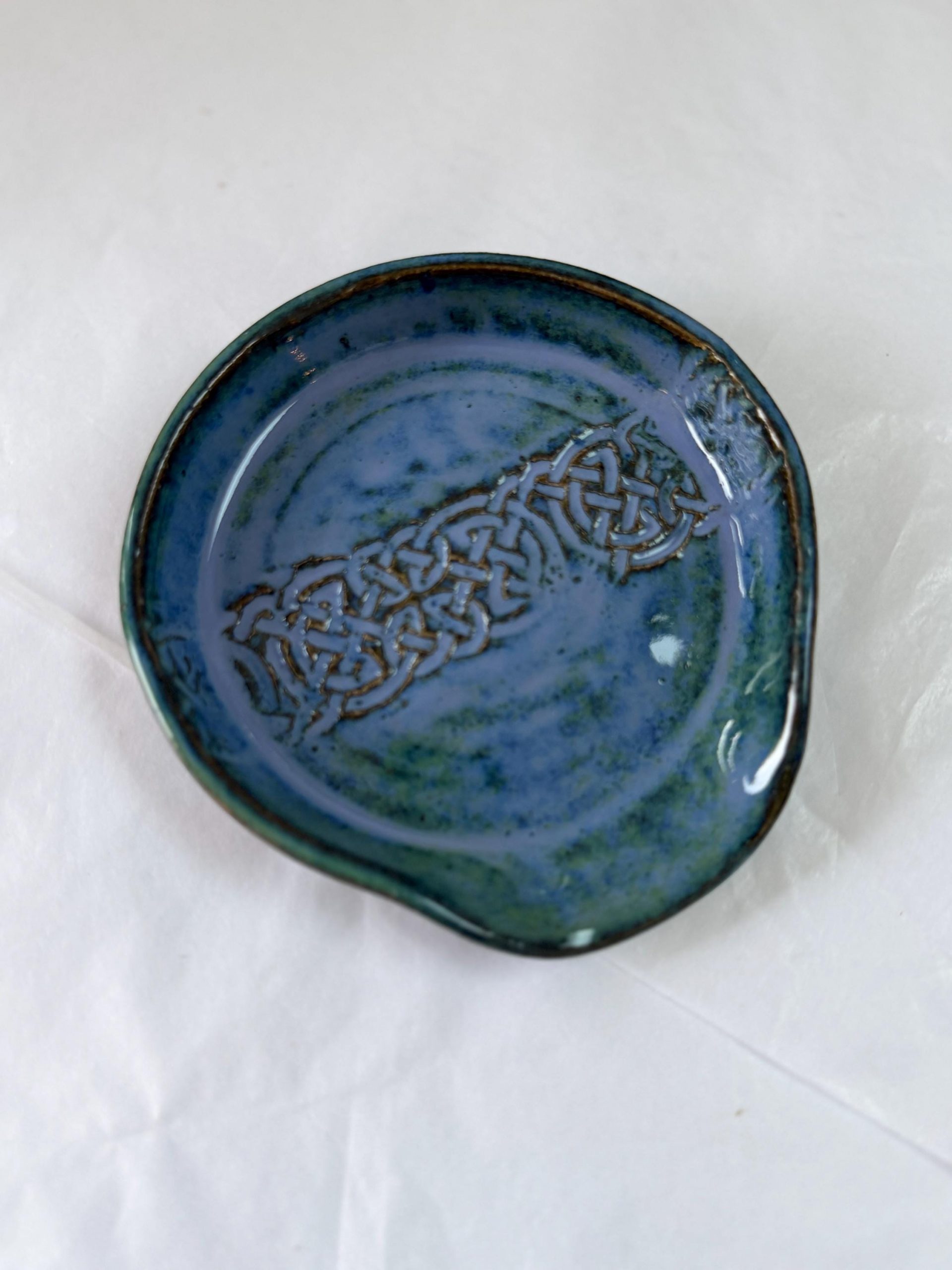 Handmade Ceramic Spoon holder: Celtic Design, blue - Image 3