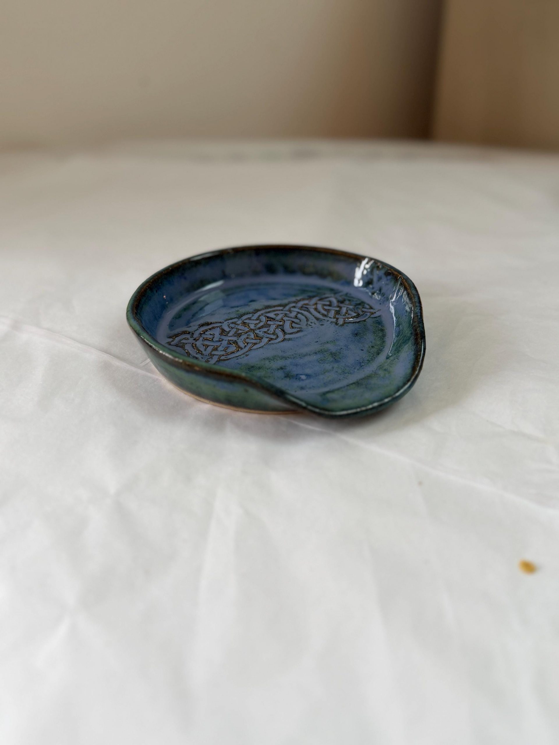 Handmade Ceramic Spoon holder: Celtic Design, blue - Image 5