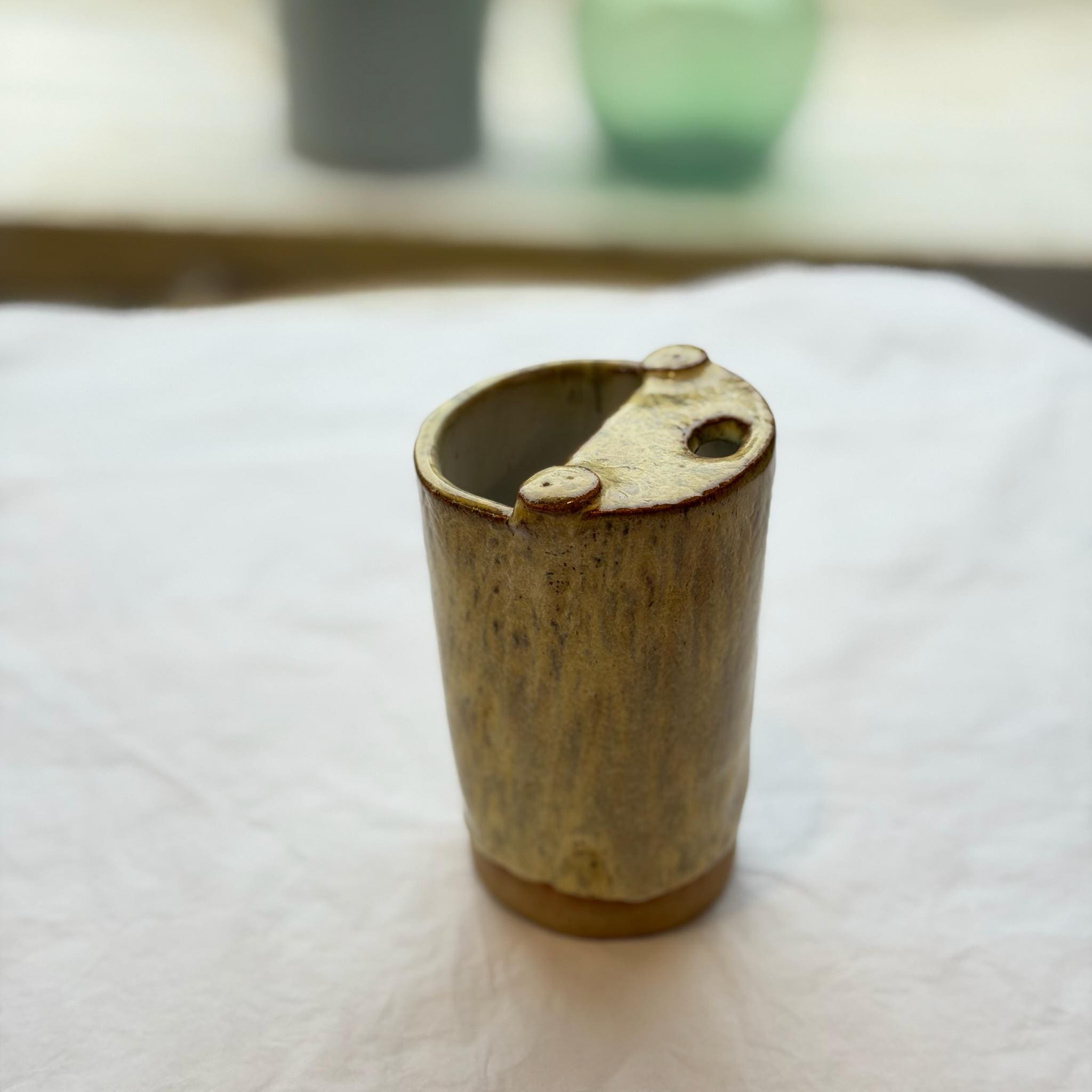 Handmade Stoneware Travel Mug, Reusable Pottery Coffee Cup, Beige Glaze - Image 9
