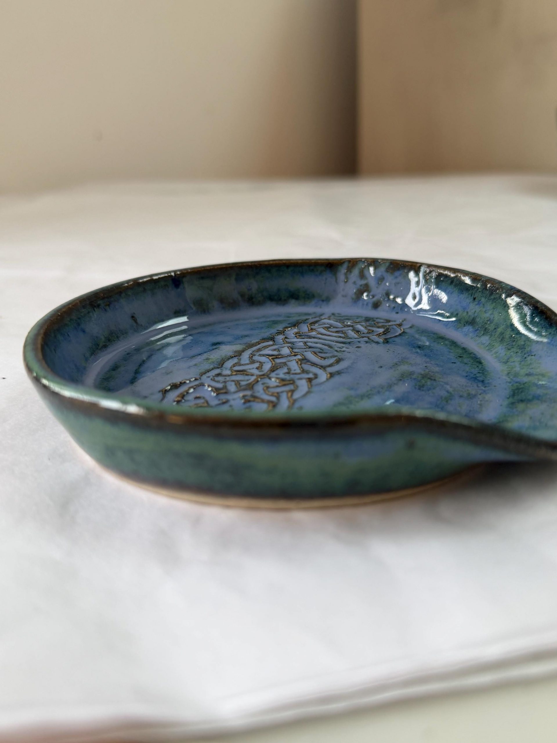 Handmade Ceramic Spoon holder: Celtic Design, blue - Image 8