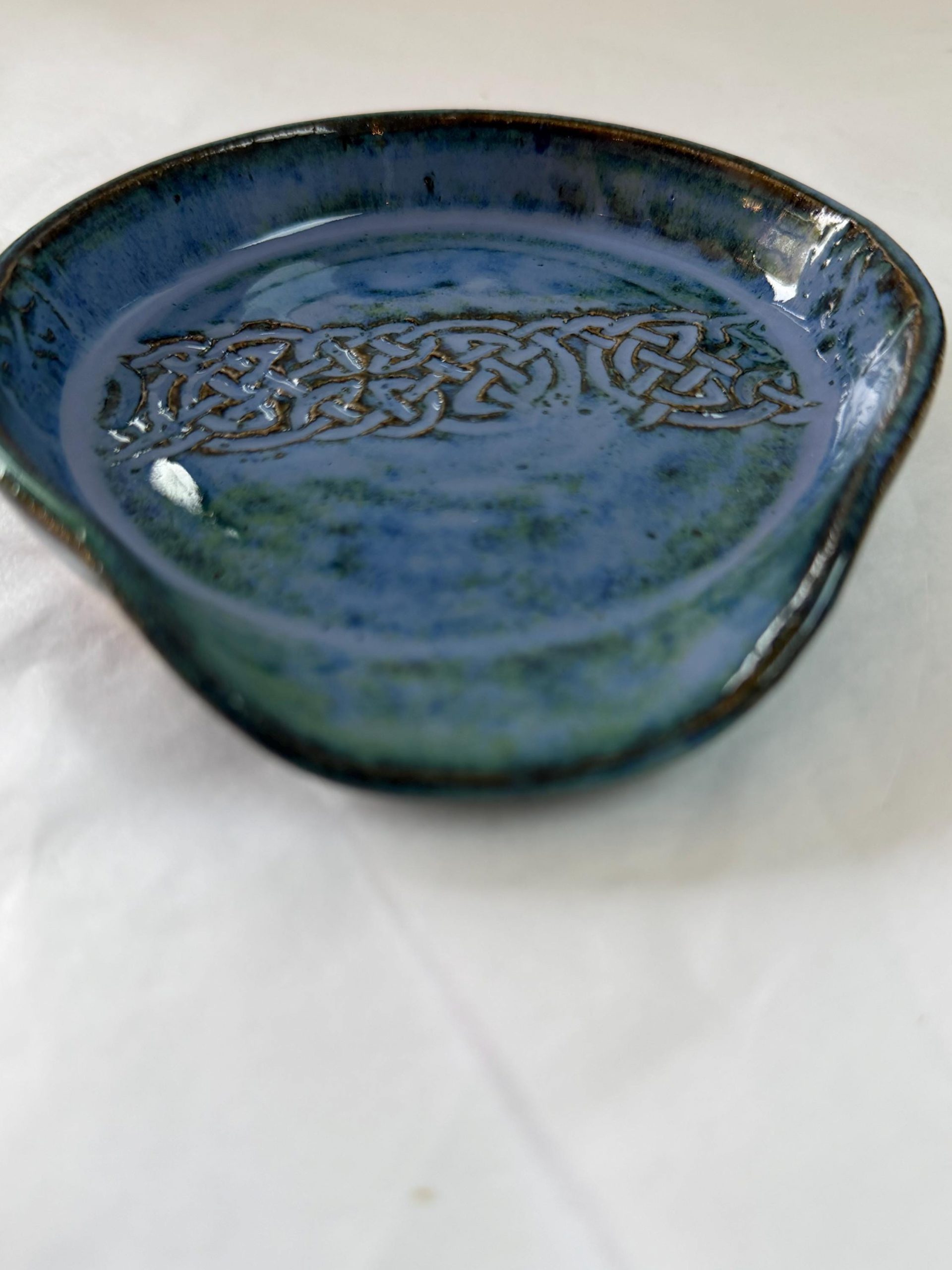 Handmade Ceramic Spoon holder: Celtic Design, blue - Image 6