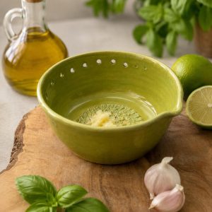3 in 1 Ceramic Herb Stripper, Garlic & Ginger Grater Bowl | Dressing Bowl olive green