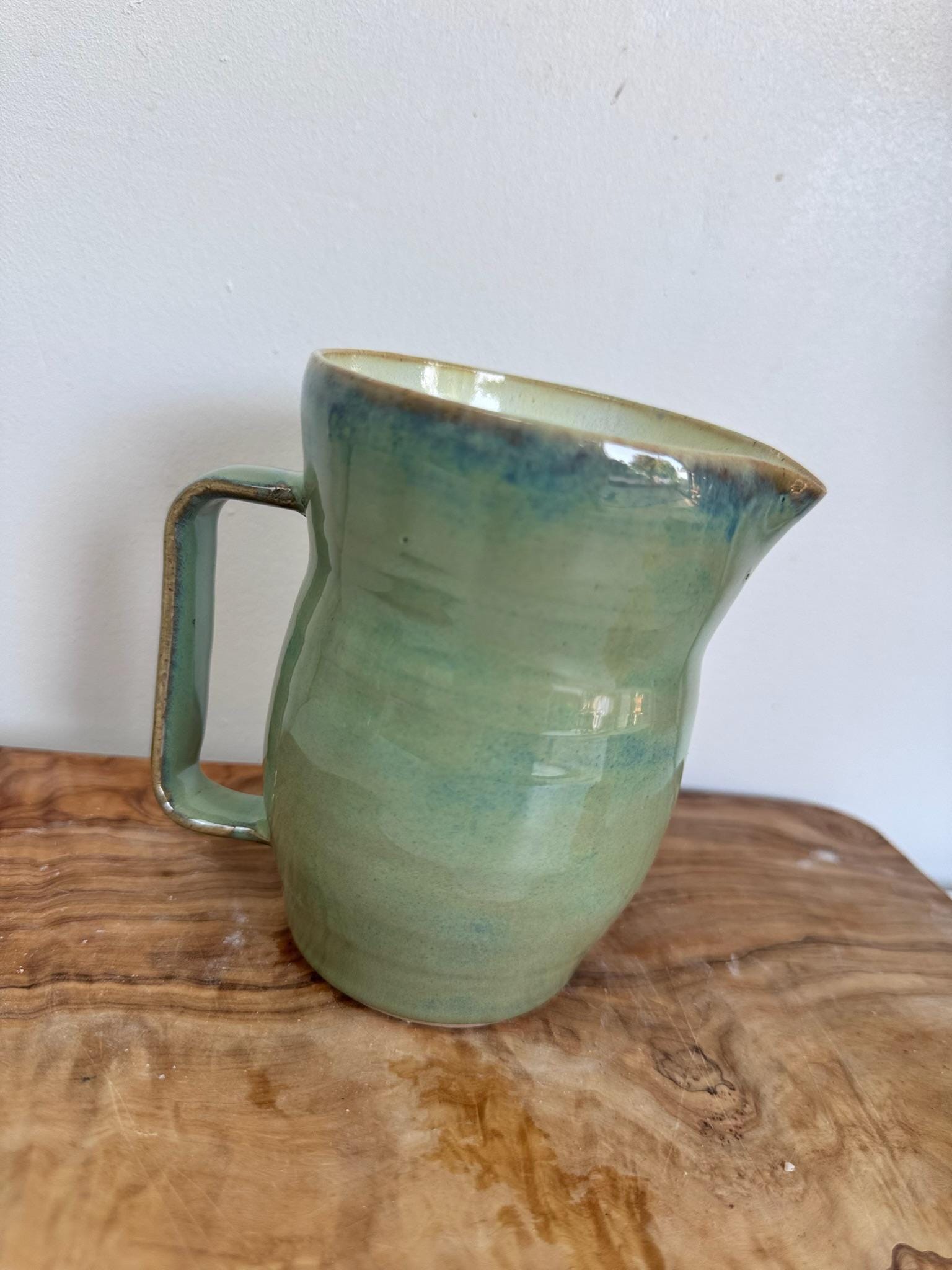 Jug handmade Light Green and Yellow,12cm for milk, gravy - Image 2