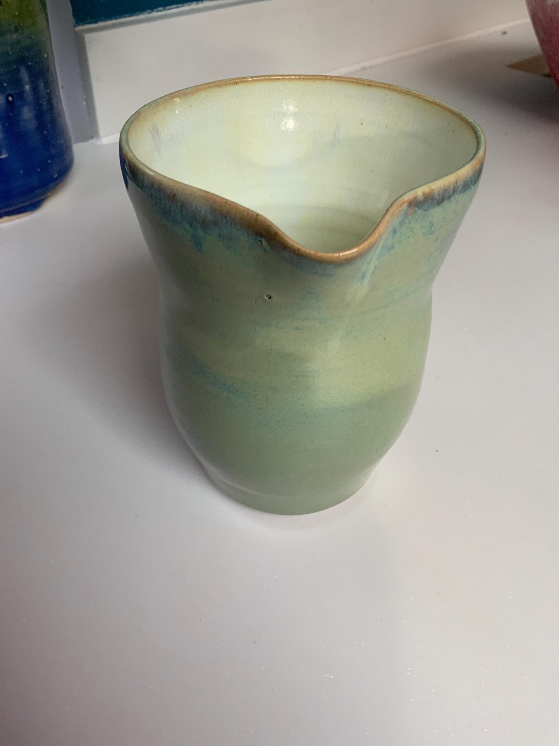 Jug handmade Light Green and Yellow,12cm for milk, gravy - Image 3
