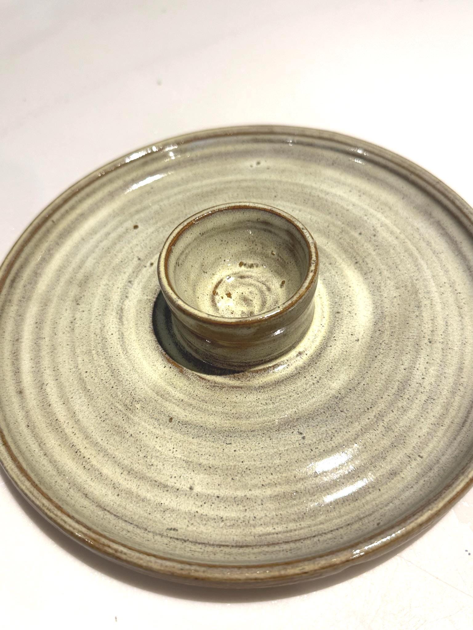 Handmade Ceramic Egg Cup & Toast Soldier Plate, Cream Stoneware Breakfast Egg Holder - Image 3