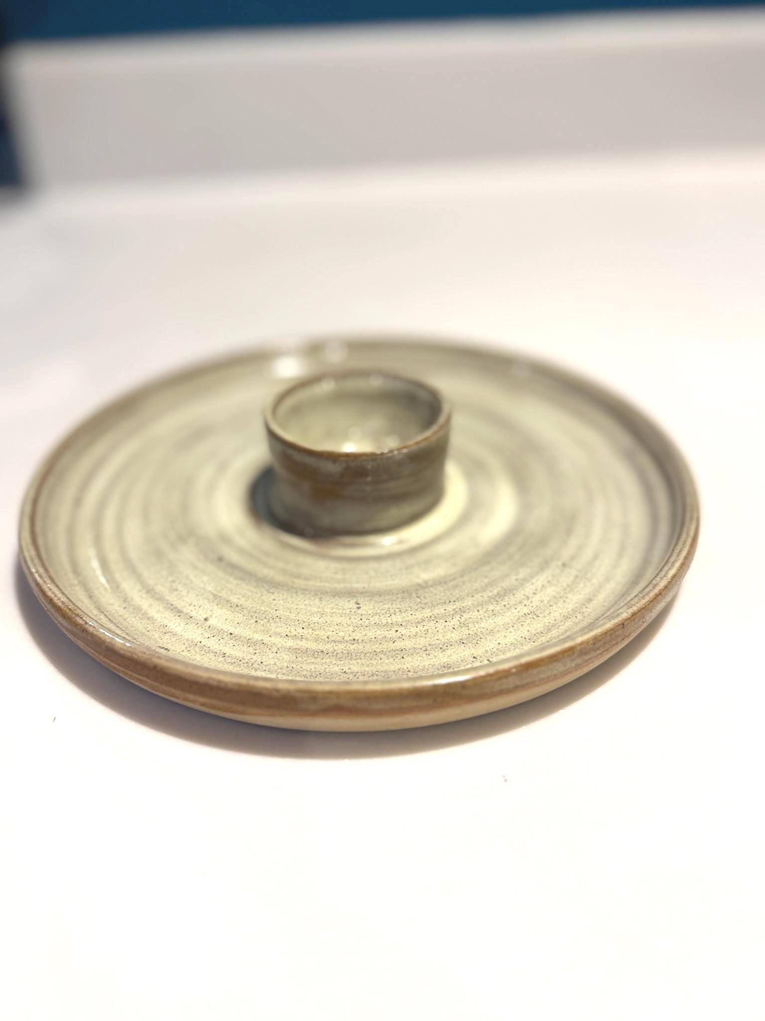 Handmade Ceramic Egg Cup & Toast Soldier Plate, Cream Stoneware Breakfast Egg Holder - Image 4