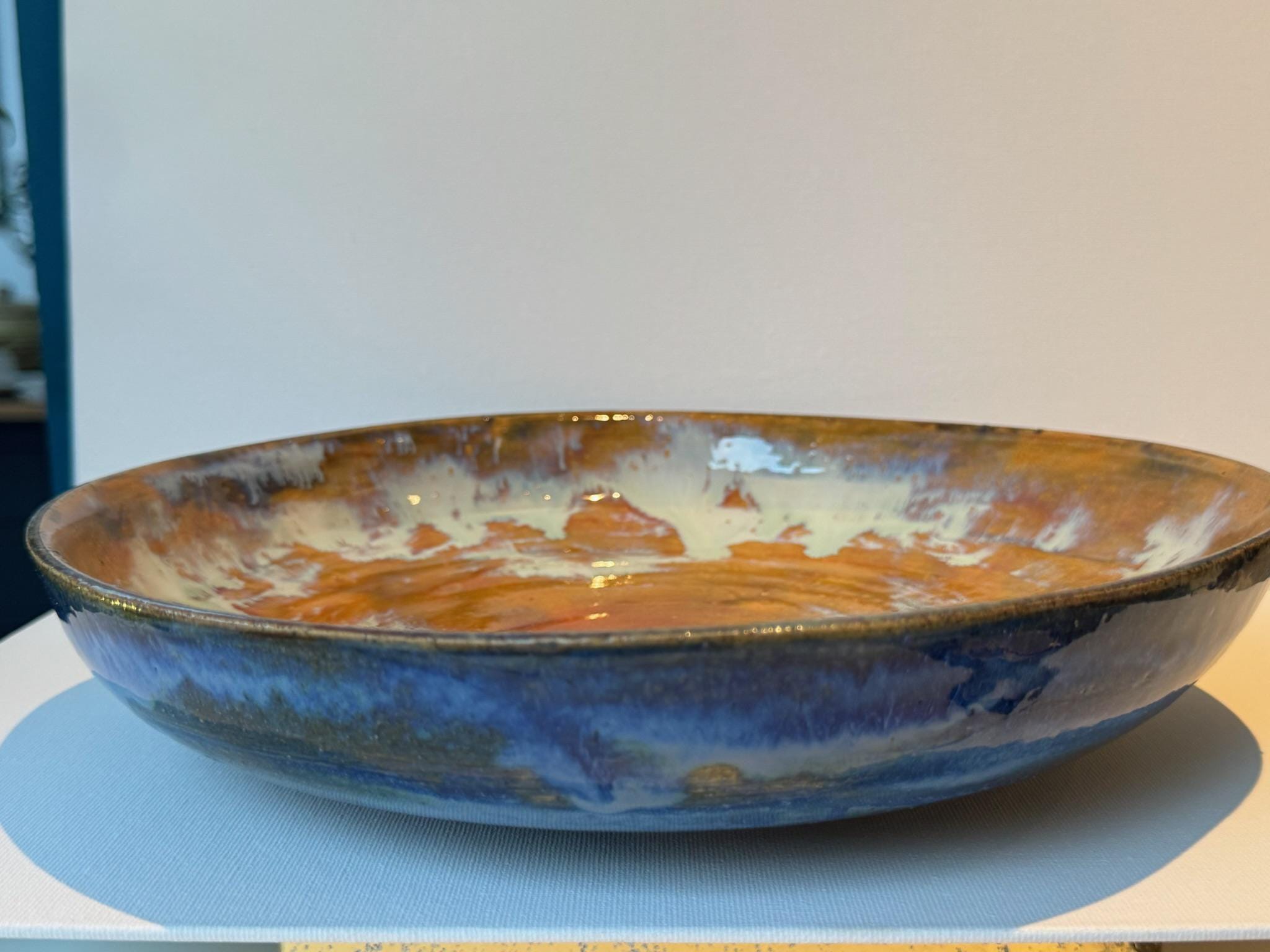Hand Thrown Deep Orange/Blue Ceramic Bowl: Stoneware Pottery - Image 3