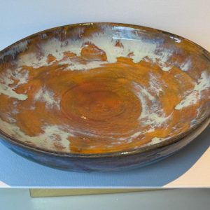 Hand Thrown Deep Orange/Blue Ceramic Bowl: Stoneware Pottery