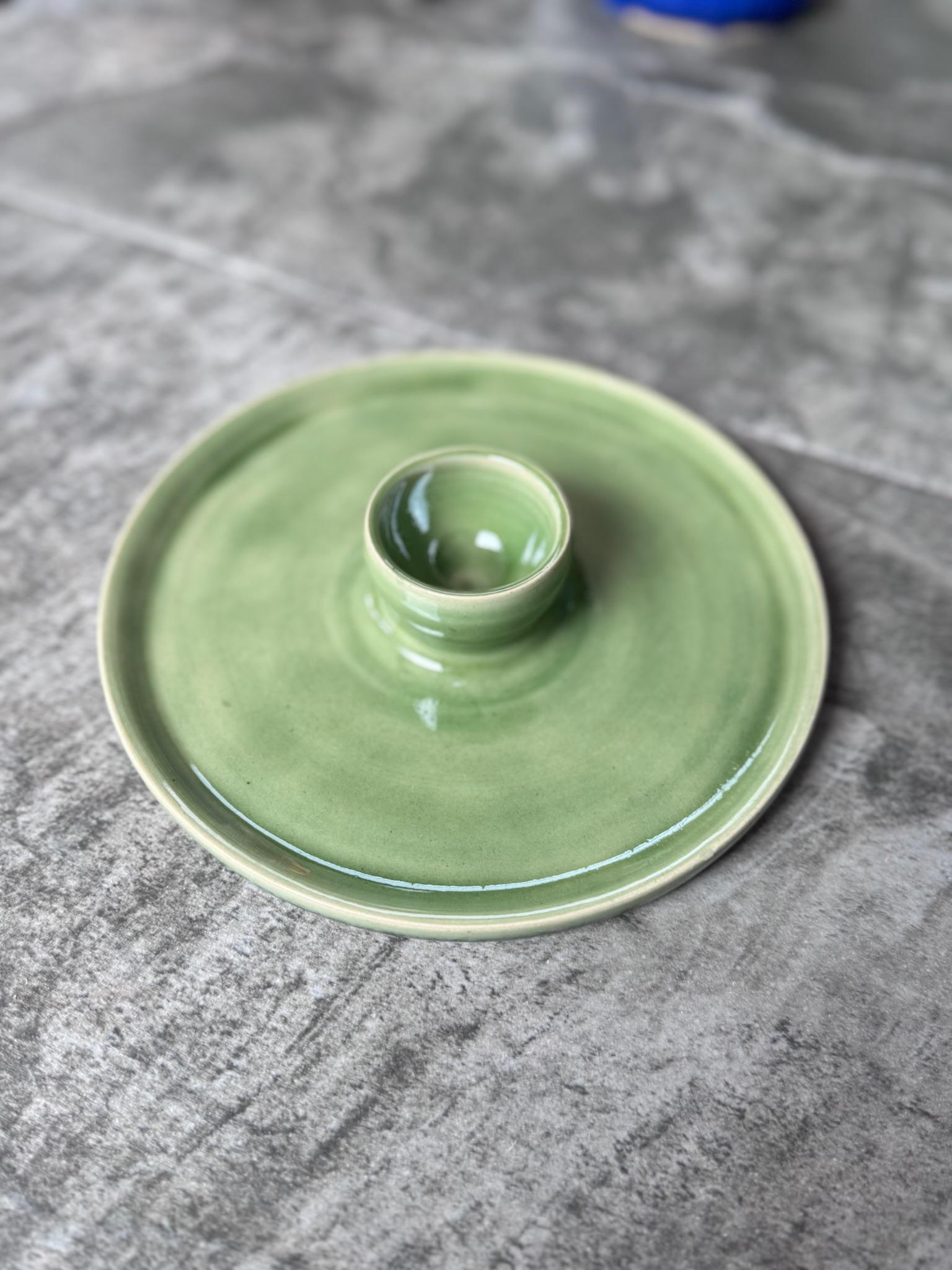 Handmade Stoneware Egg Cup with Saucer | Cream Breakfast Pottery Holder