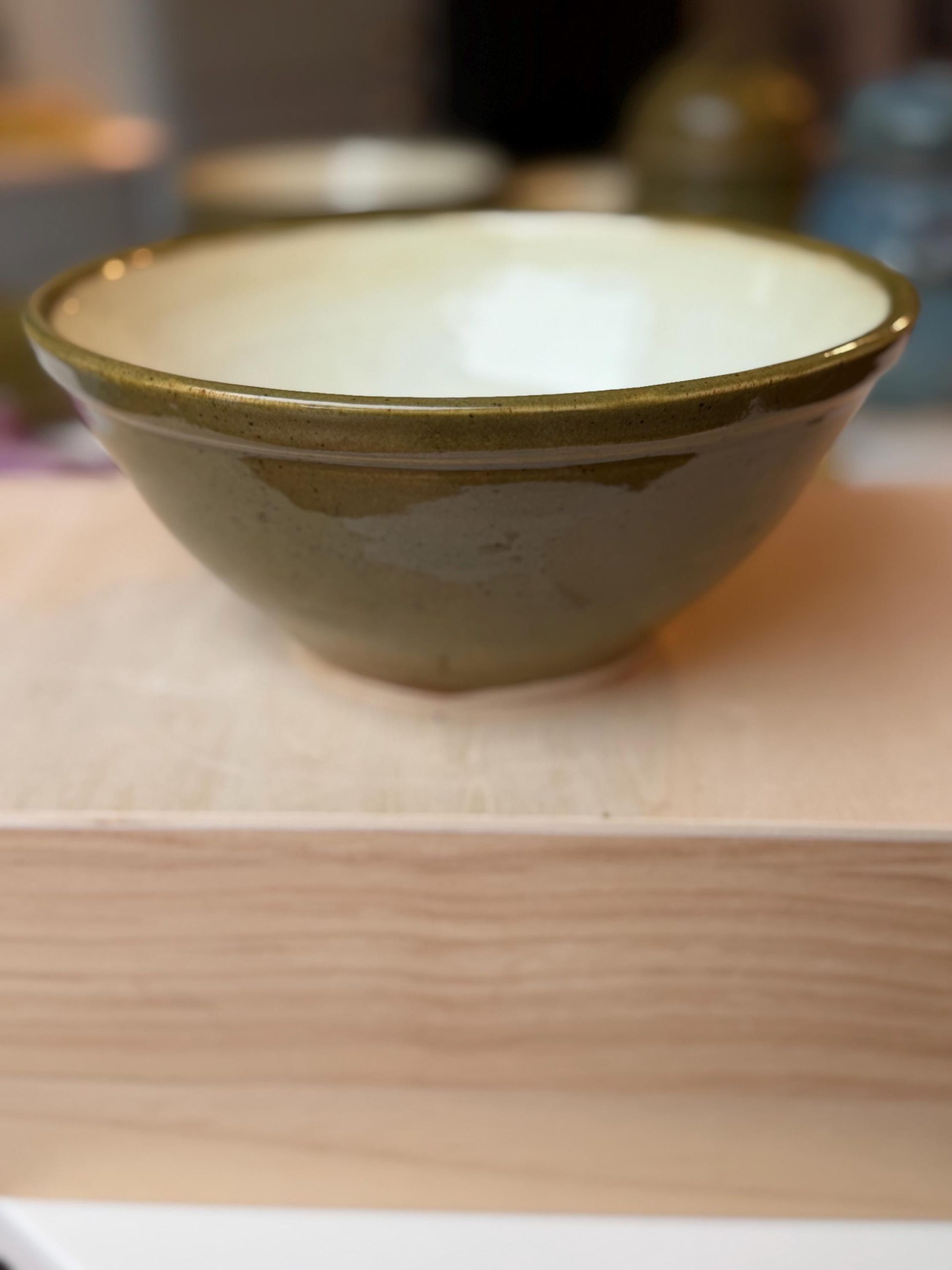 Hand Thrown Stoneware Ceramic Kitchen Mixing Bowls: Green and Cream Pottery - 1.2, 1.5, & 3 liter - Image 2