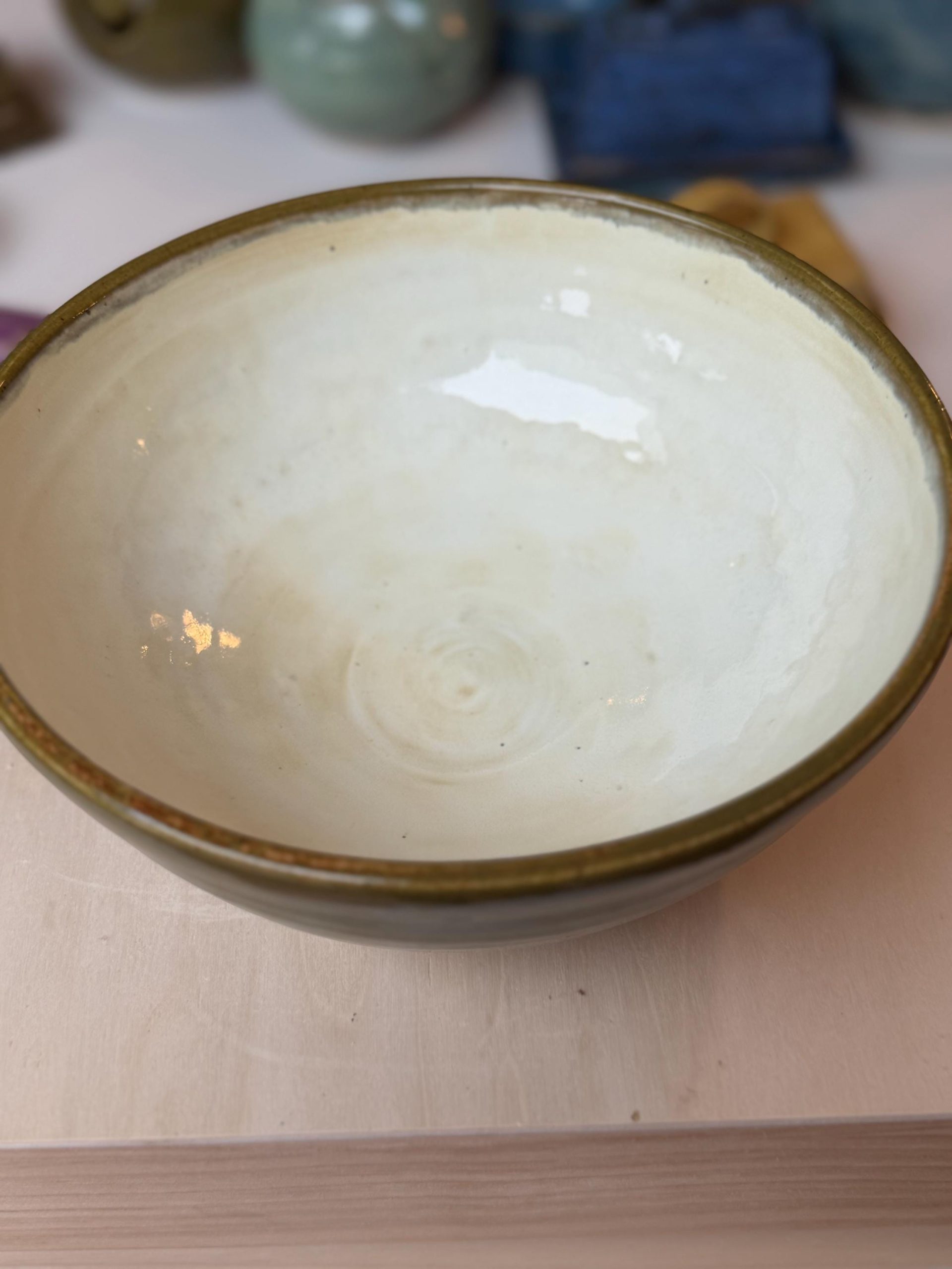 Hand Thrown Stoneware Ceramic Kitchen Mixing Bowls: Green and Cream Pottery - 1.2, 1.5, & 3 liter - Image 16