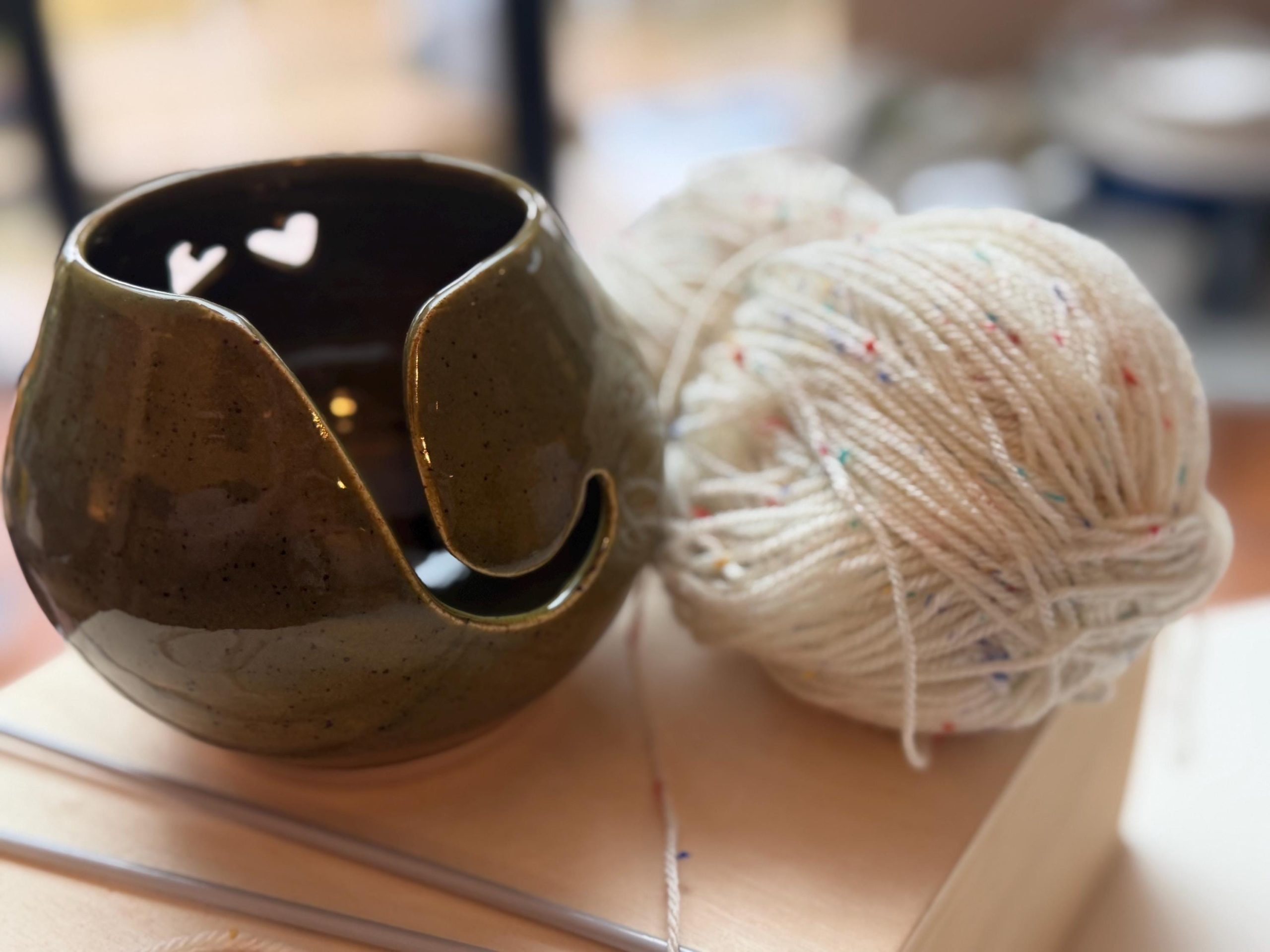 Handmade Stoneware Yarn Bowl: Green - Image 10