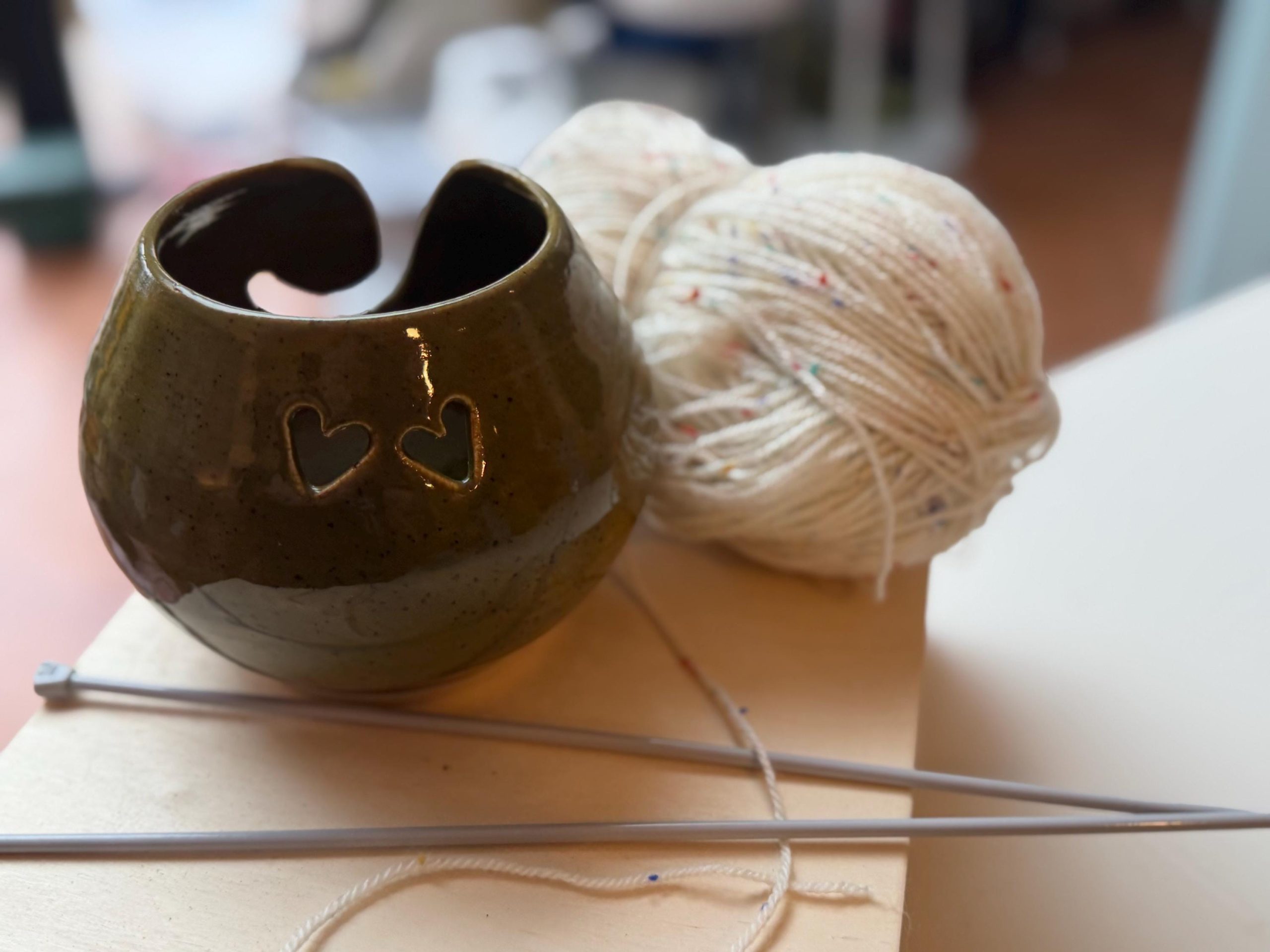 Handmade Stoneware Yarn Bowl: Green