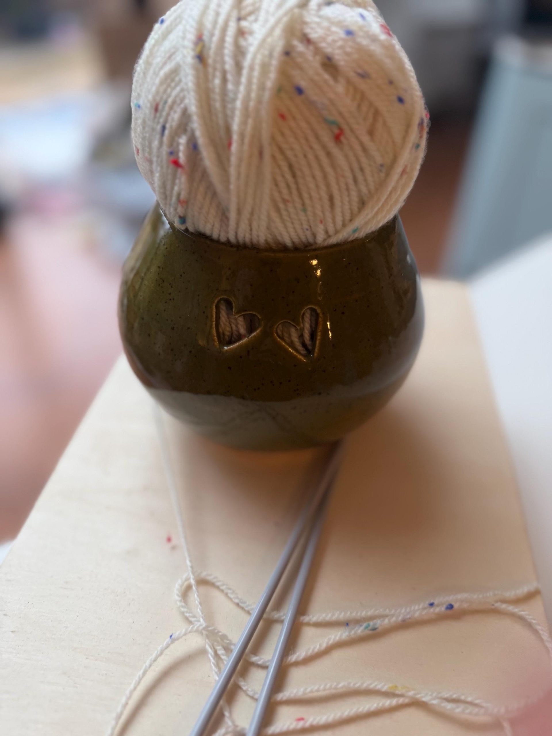 Handmade Stoneware Yarn Bowl: Green - Image 4