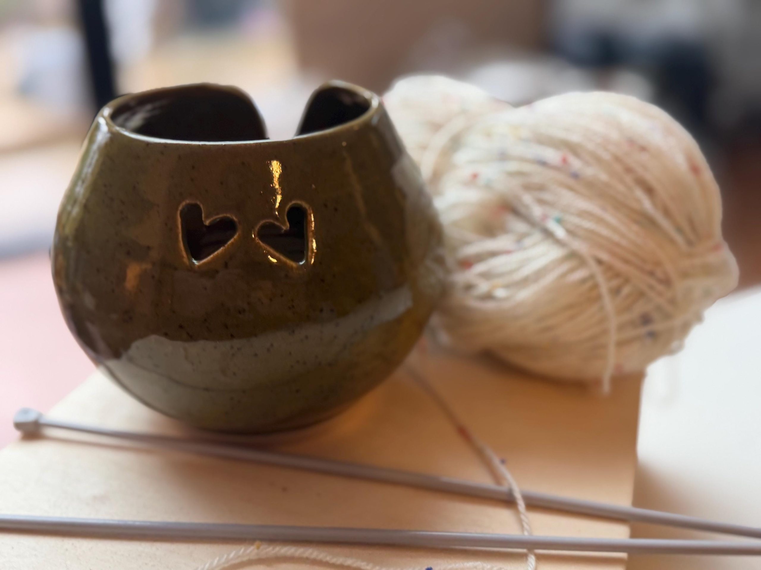Handmade Stoneware Yarn Bowl: Green - Image 12