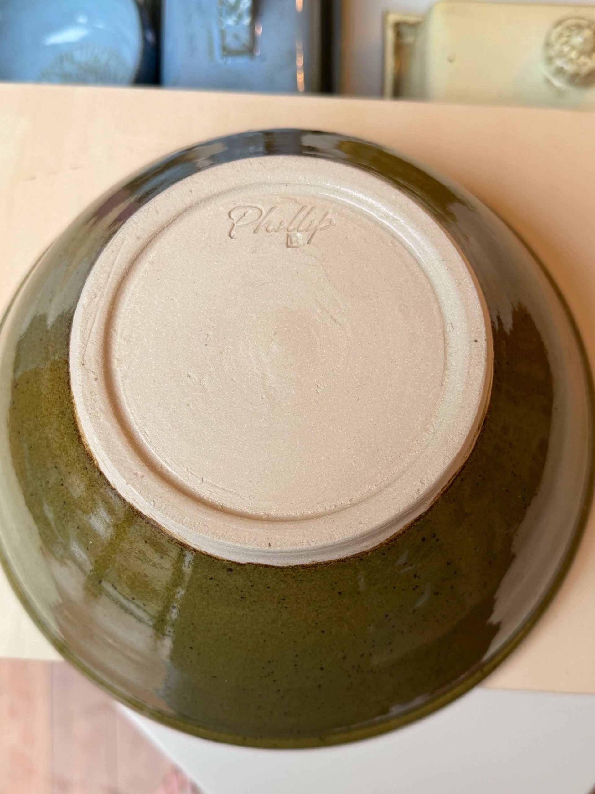 Hand Thrown Stoneware Ceramic Kitchen Mixing Bowls: Green and Cream Pottery - 1.2, 1.5, & 3 liter - Image 8