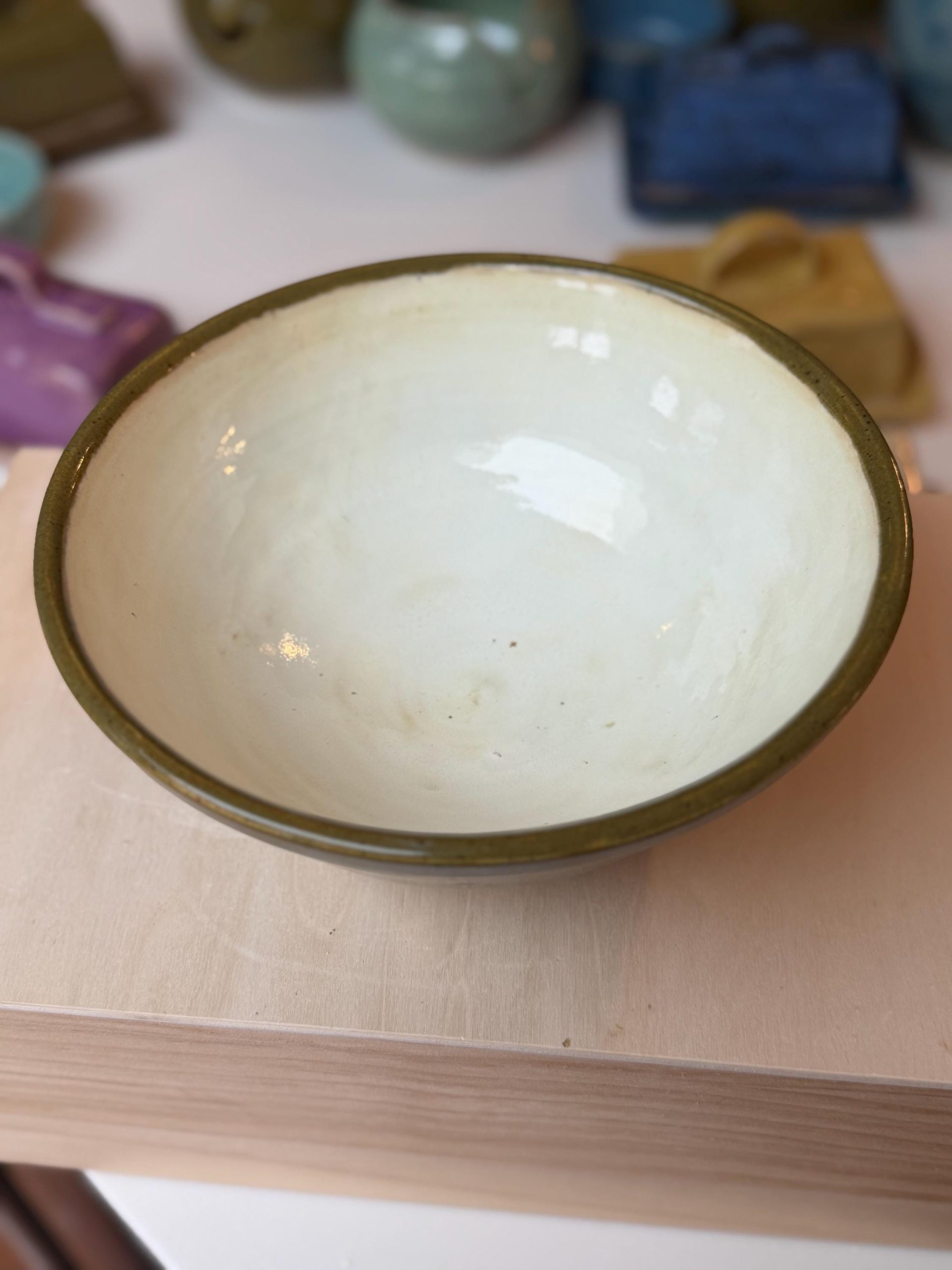 Hand Thrown Stoneware Ceramic Kitchen Mixing Bowls: Green and Cream Pottery - 1.2, 1.5, & 3 liter - Image 6