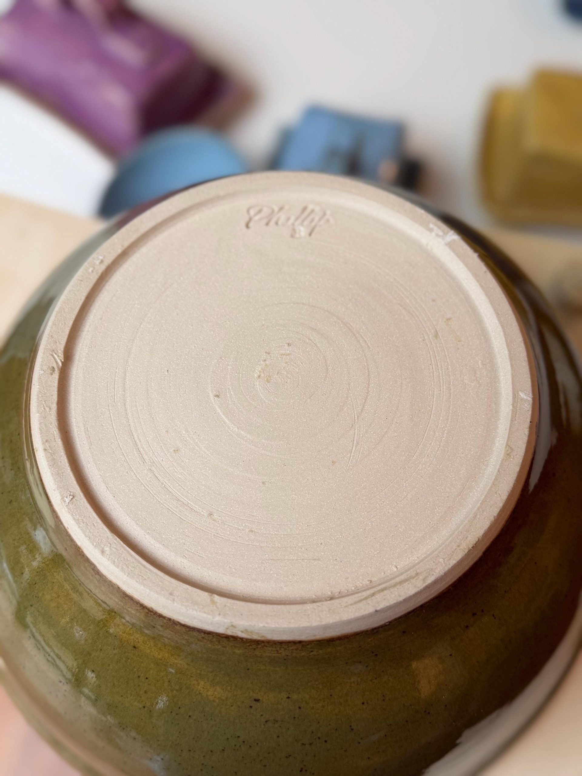 Hand Thrown Stoneware Ceramic Kitchen Mixing Bowls: Green and Cream Pottery - 1.2, 1.5, & 3 liter - Image 13