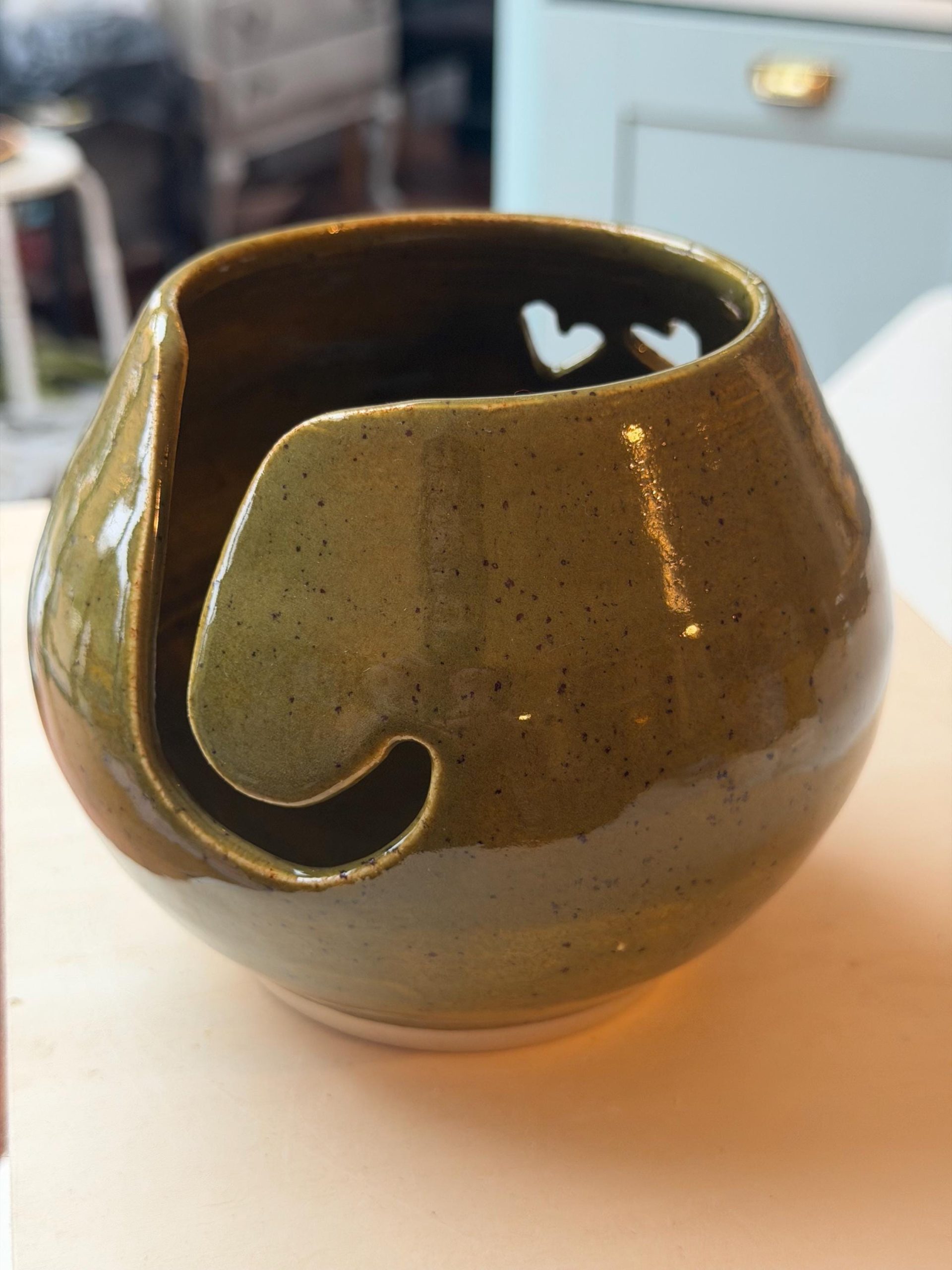 Handmade Stoneware Yarn Bowl: Green - Image 8