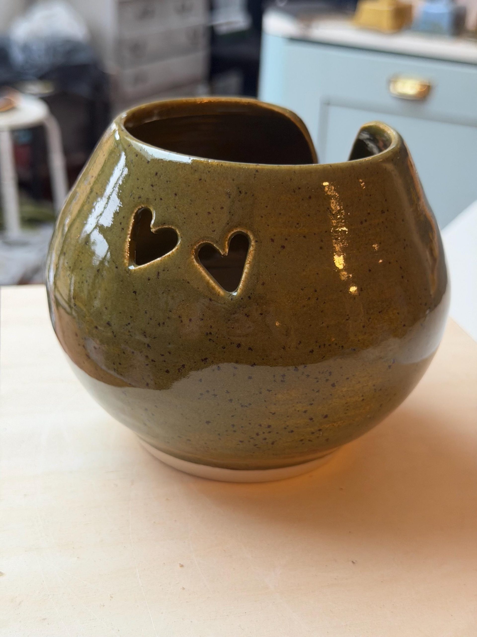 Handmade Stoneware Yarn Bowl: Green - Image 2