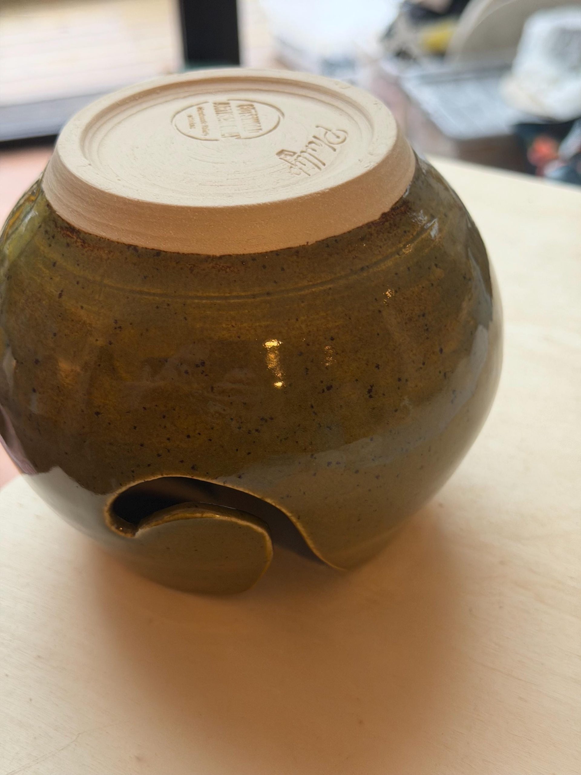 Handmade Stoneware Yarn Bowl: Green - Image 6