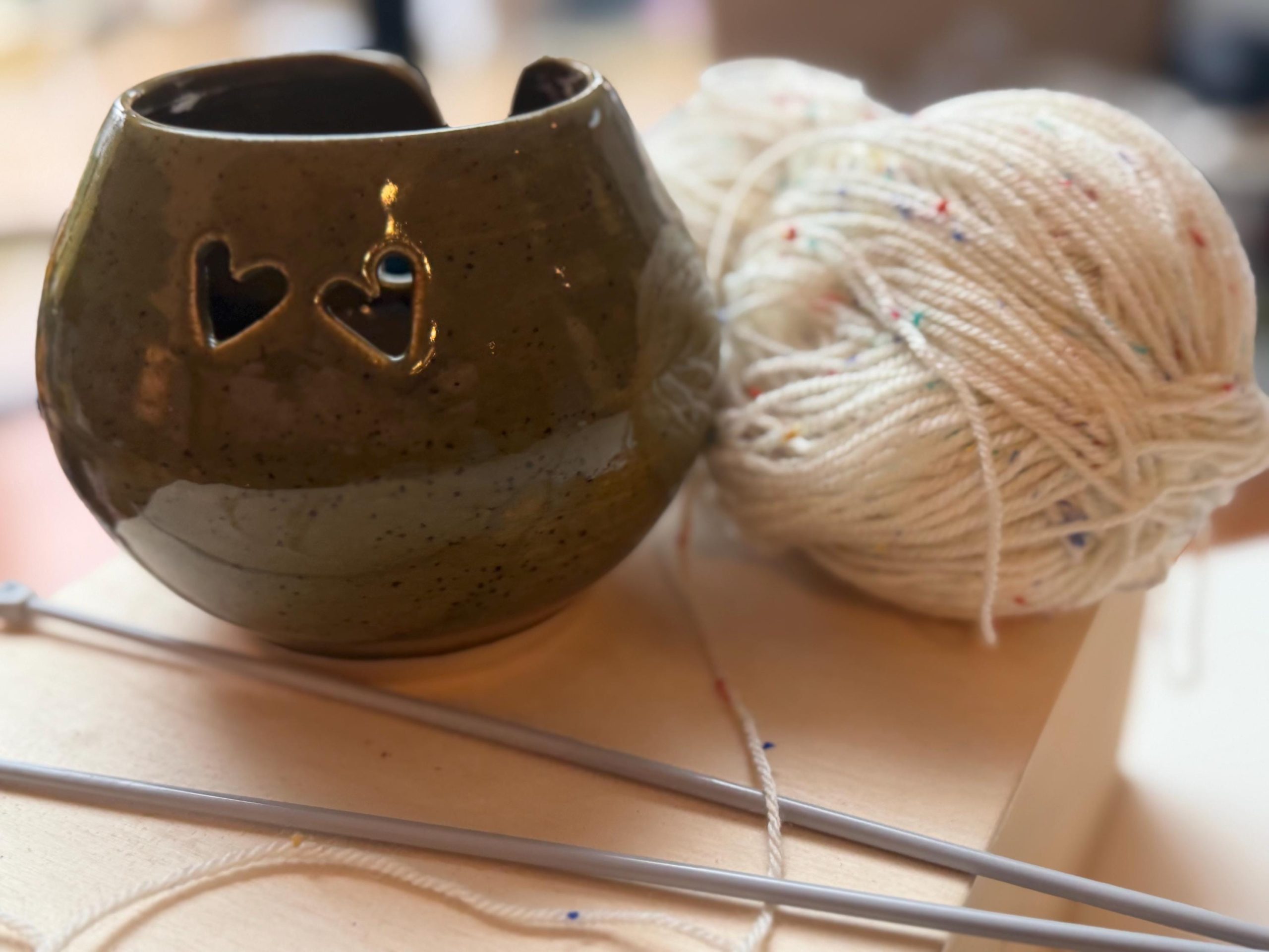 Handmade Stoneware Yarn Bowl: Green - Image 11