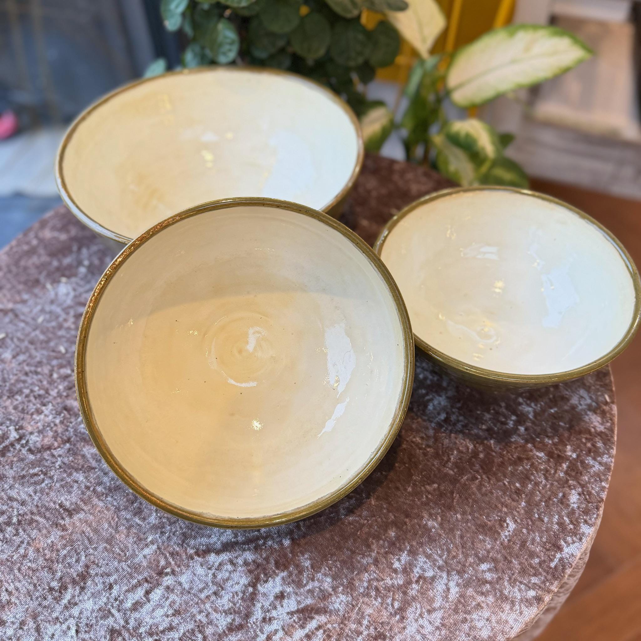 Hand Thrown Stoneware Ceramic Kitchen Mixing Bowls: Green and Cream Pottery - 1.2, 1.5, & 3 liter - Image 20