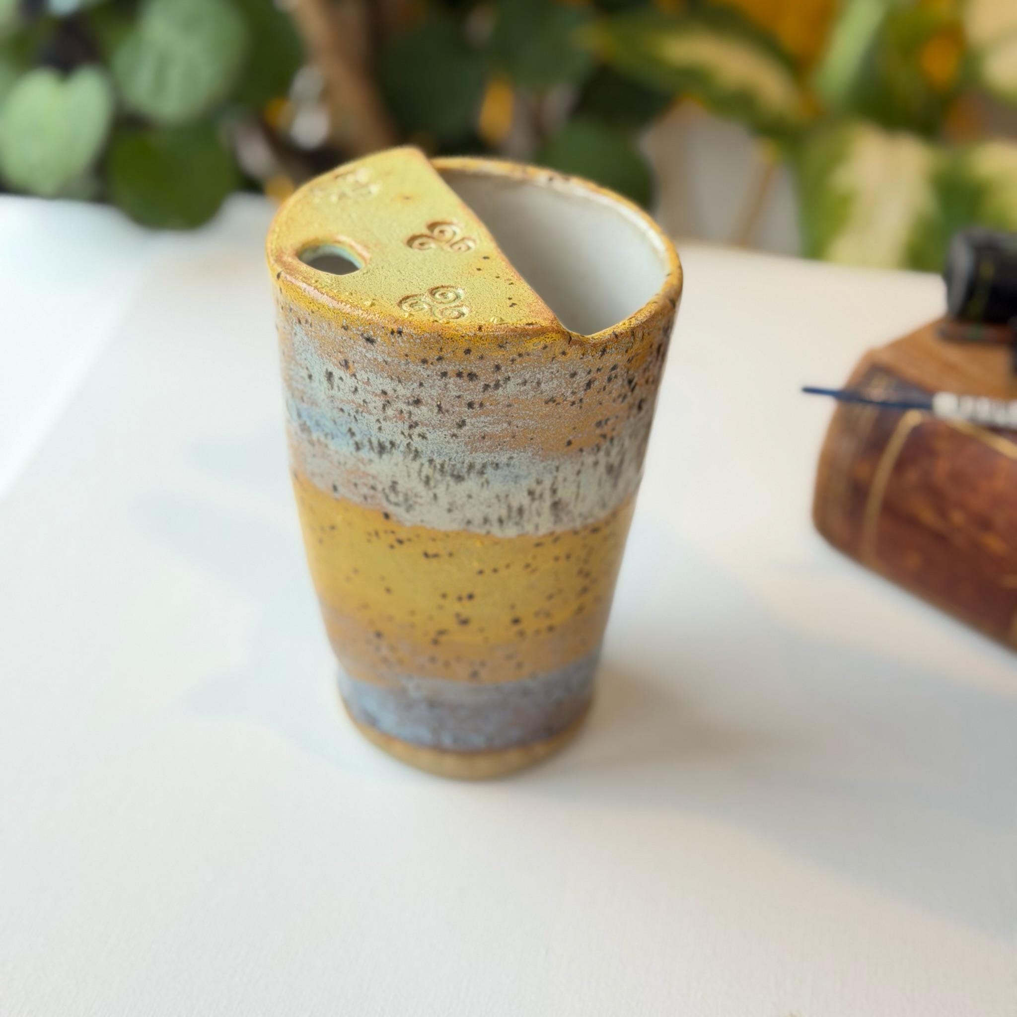 Handmade Pottery Travel Mug with Metal Straw, Reusable Stoneware Cup for Coffee, Tea, & Smoothies - Image 2