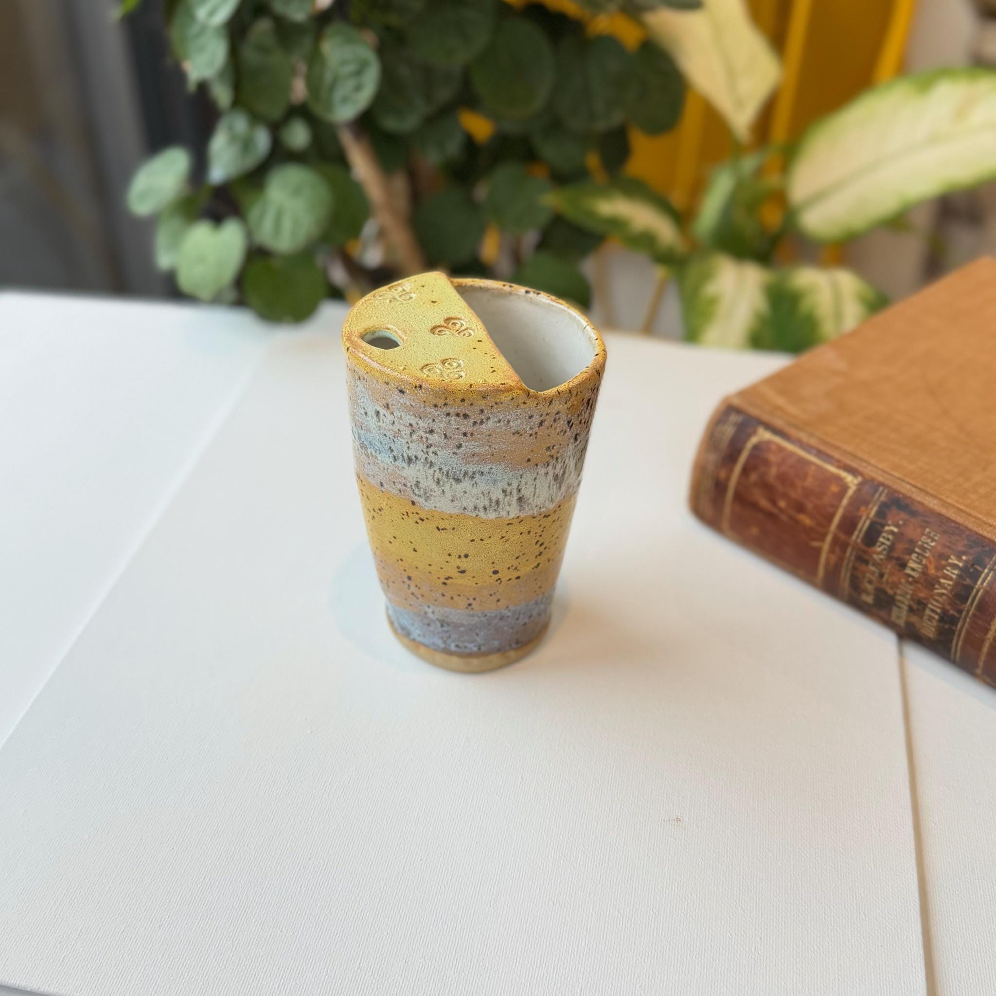 Handmade Pottery Travel Mug with Metal Straw, Reusable Stoneware Cup for Coffee, Tea, & Smoothies