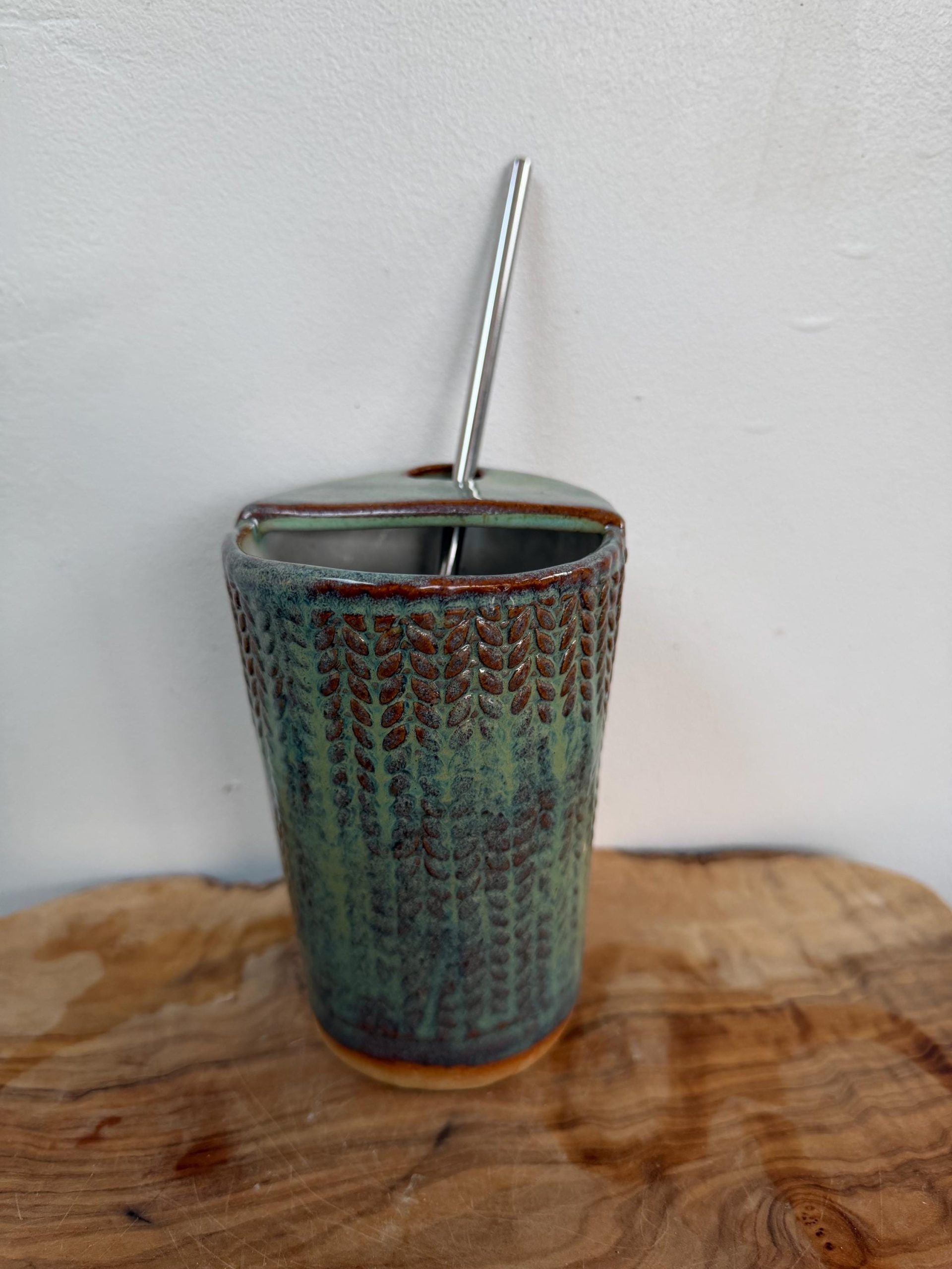 Handmade Ceramic Travel Mug with Metal Straw – Reusable Stoneware Cup for Coffee, Tea, & Smoothies - Image 2