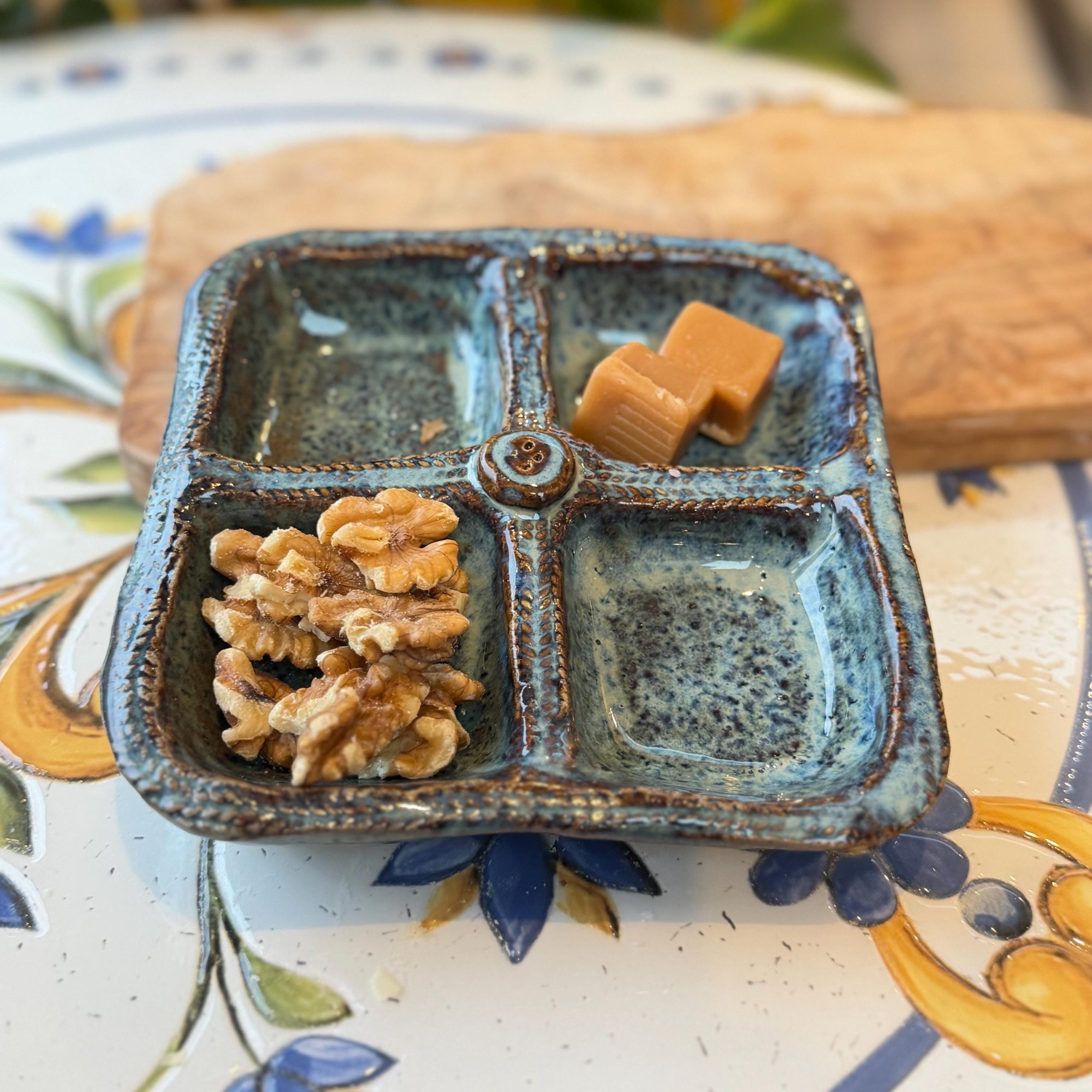 Handmade Blue Ceramic Serving Dish, Divided Appetizer Tray, Stoneware Snack & Dipping - Image 7