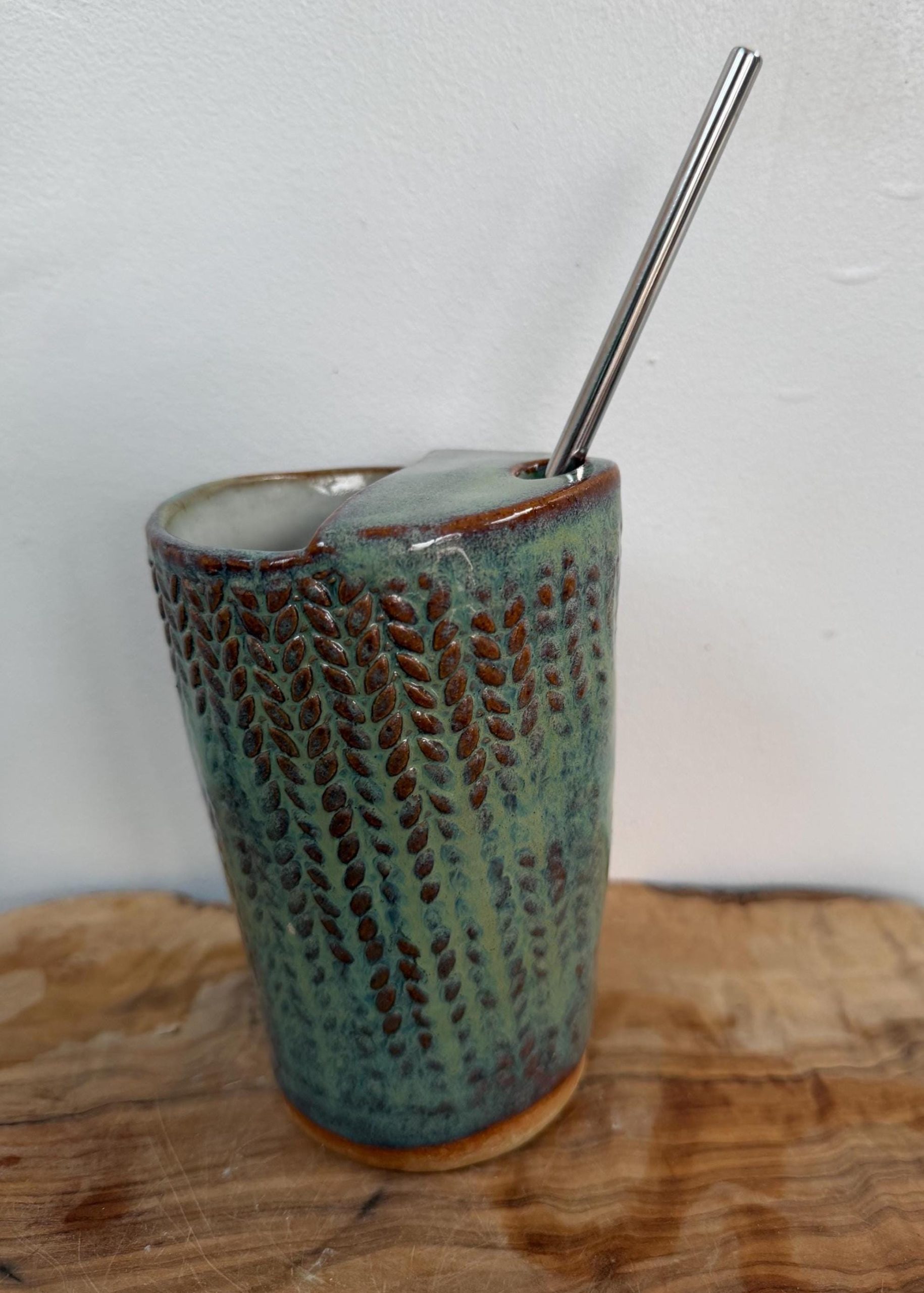 Handmade Ceramic Travel Mug with Metal Straw – Reusable Stoneware Cup for Coffee, Tea, & Smoothies - Image 3