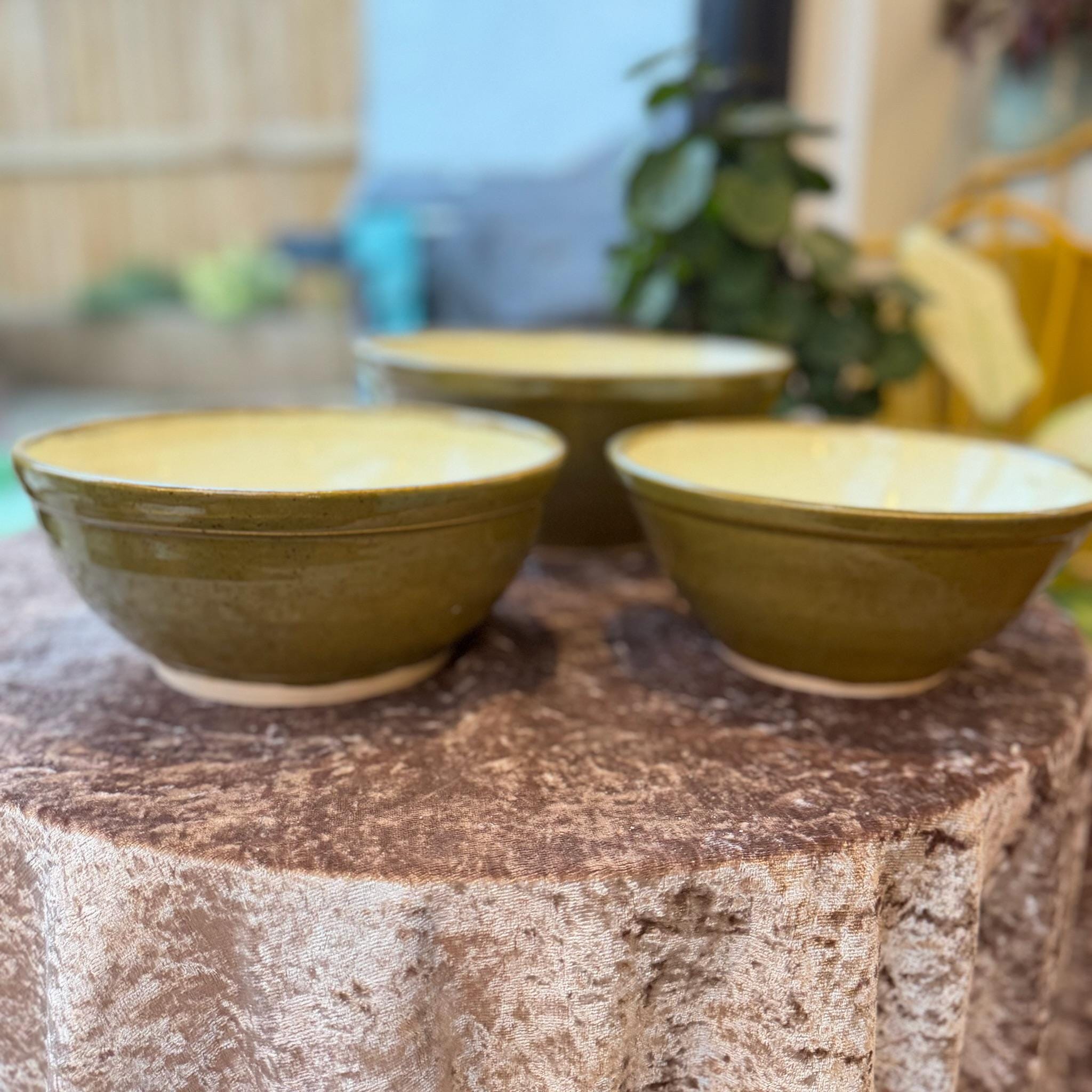 Hand Thrown Stoneware Ceramic Kitchen Mixing Bowls: Green and Cream Pottery - 1.2, 1.5, & 3 liter - Image 18