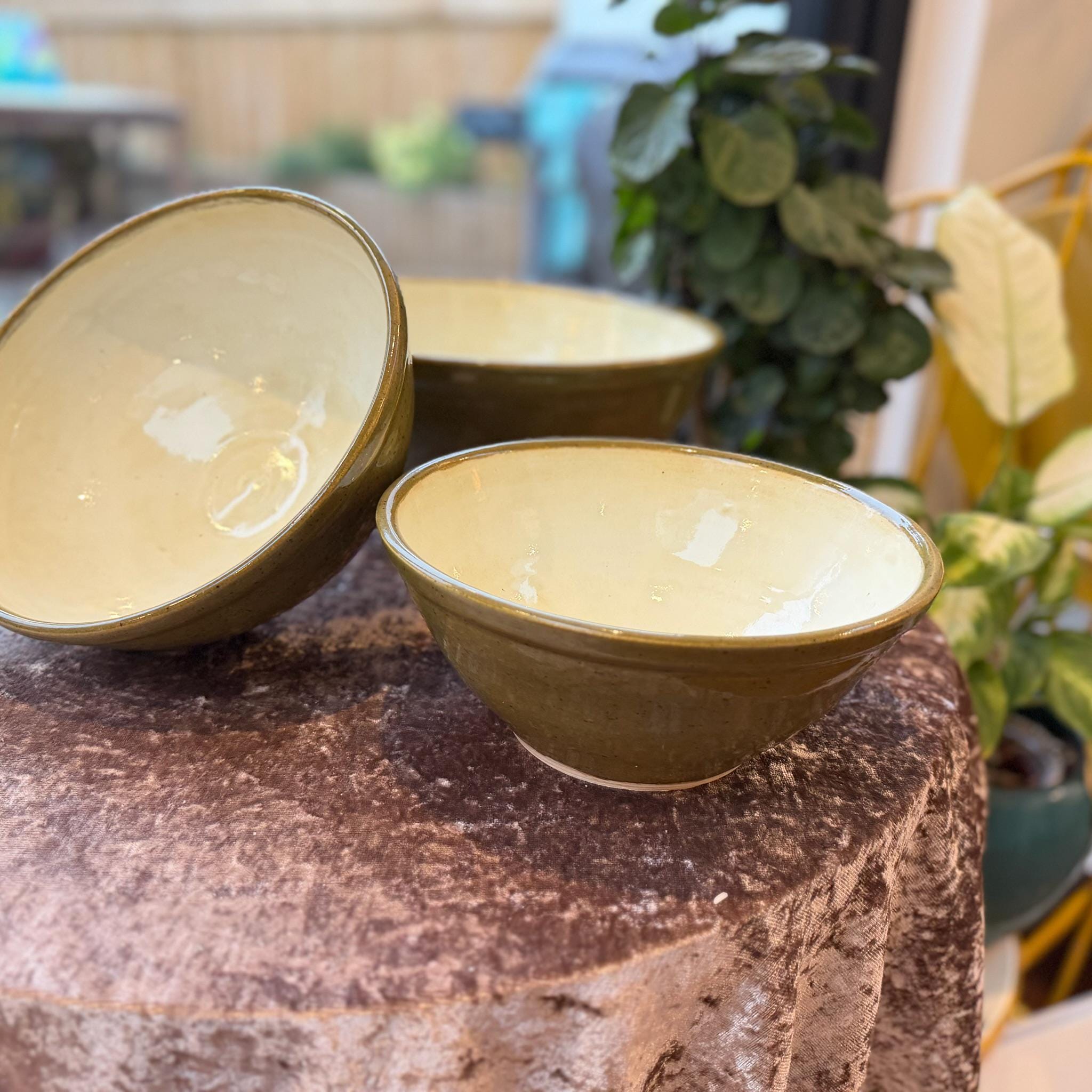 Hand Thrown Stoneware Ceramic Kitchen Mixing Bowls: Green and Cream Pottery - 1.2, 1.5, & 3 liter - Image 19