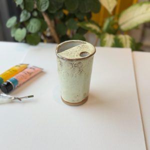 Handcrafted Pottery Travel Mug with Metal Straw, Rustic Reusable Coffee Cup