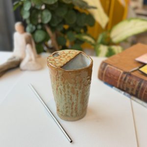 Metal Straw and big coffee cup, reusable, eco freindly, Brown Beige Glaze