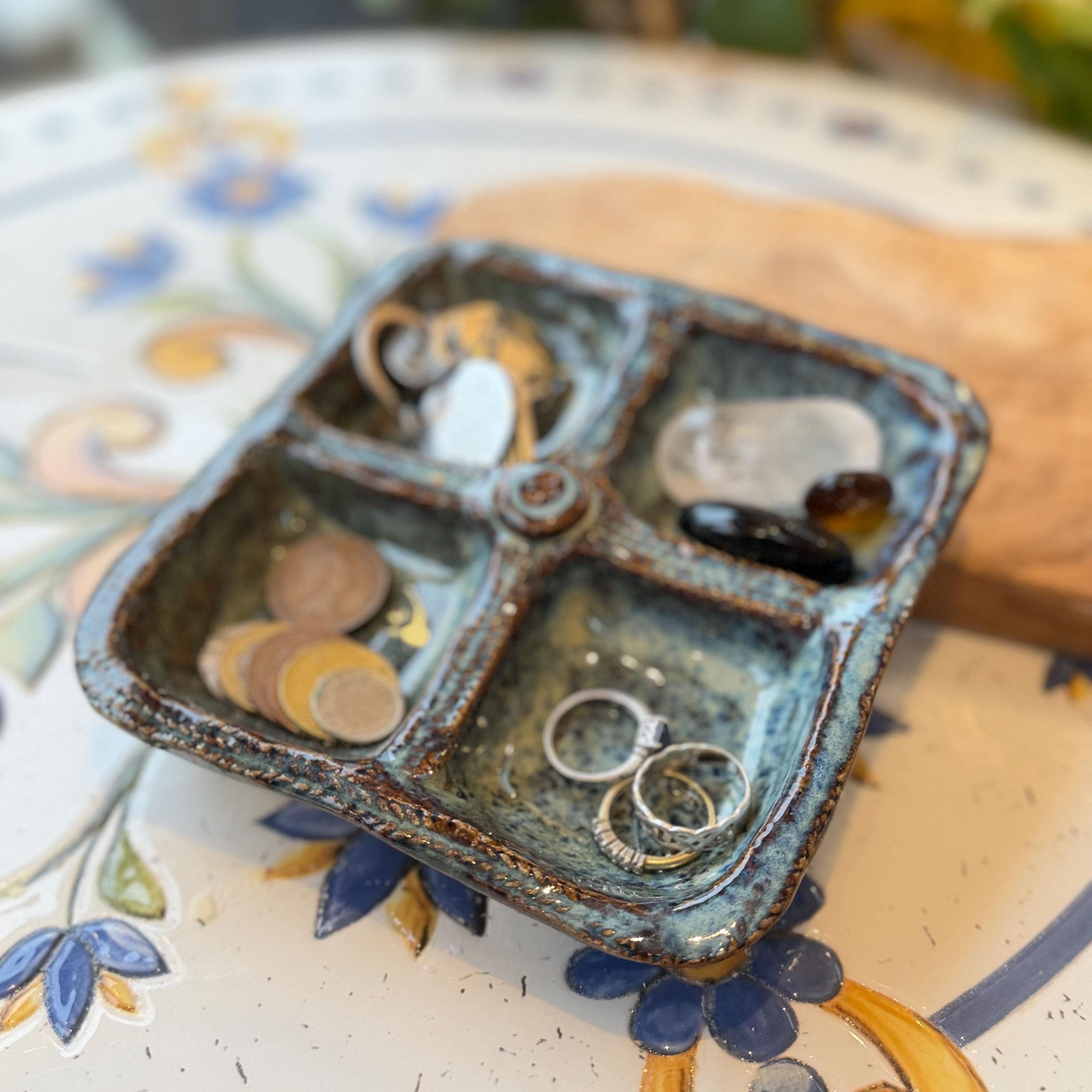 Handmade Blue Ceramic Serving Dish, Divided Appetizer Tray, Stoneware Snack & Dipping - Image 5