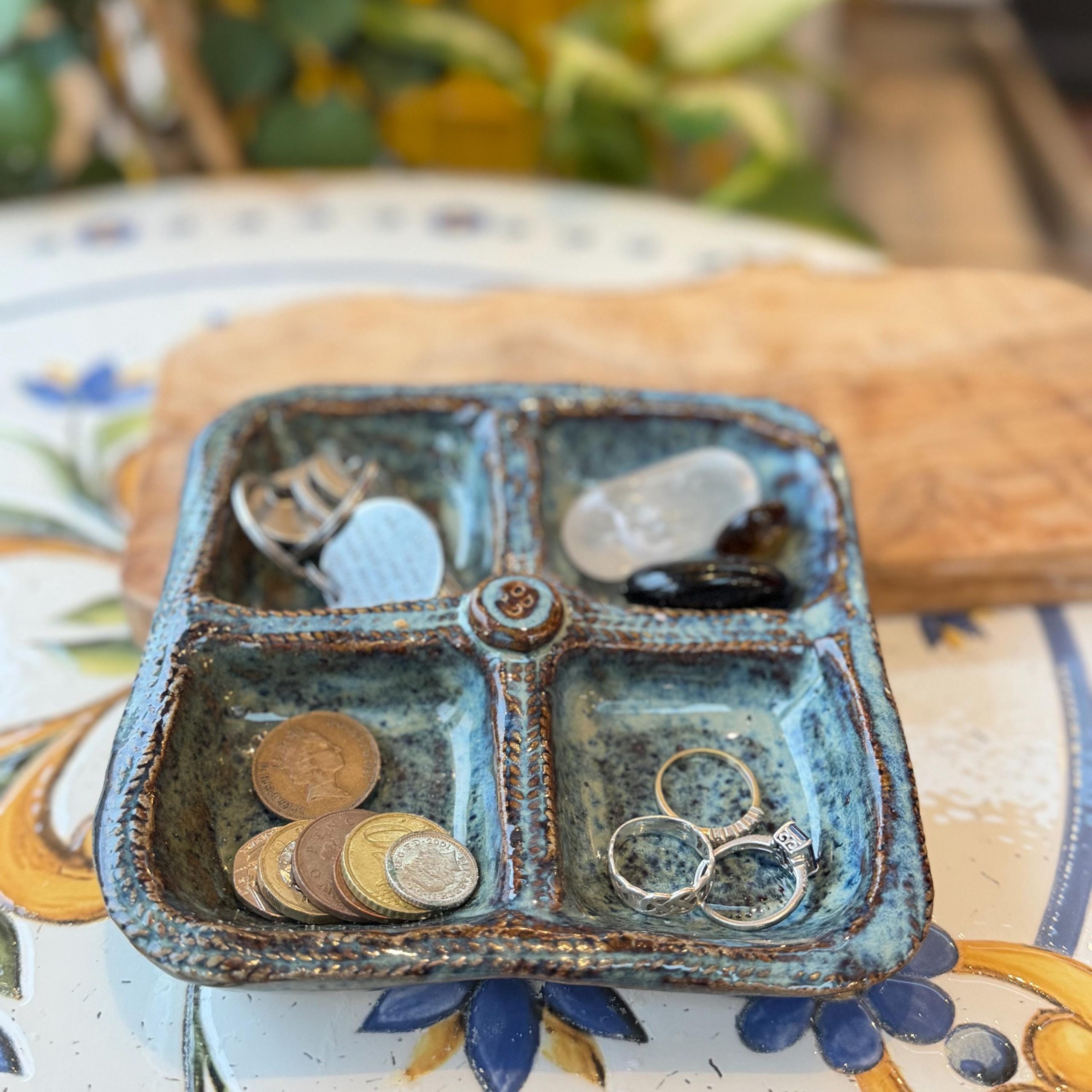 Handmade Blue Ceramic Serving Dish, Divided Appetizer Tray, Stoneware Snack & Dipping - Image 6