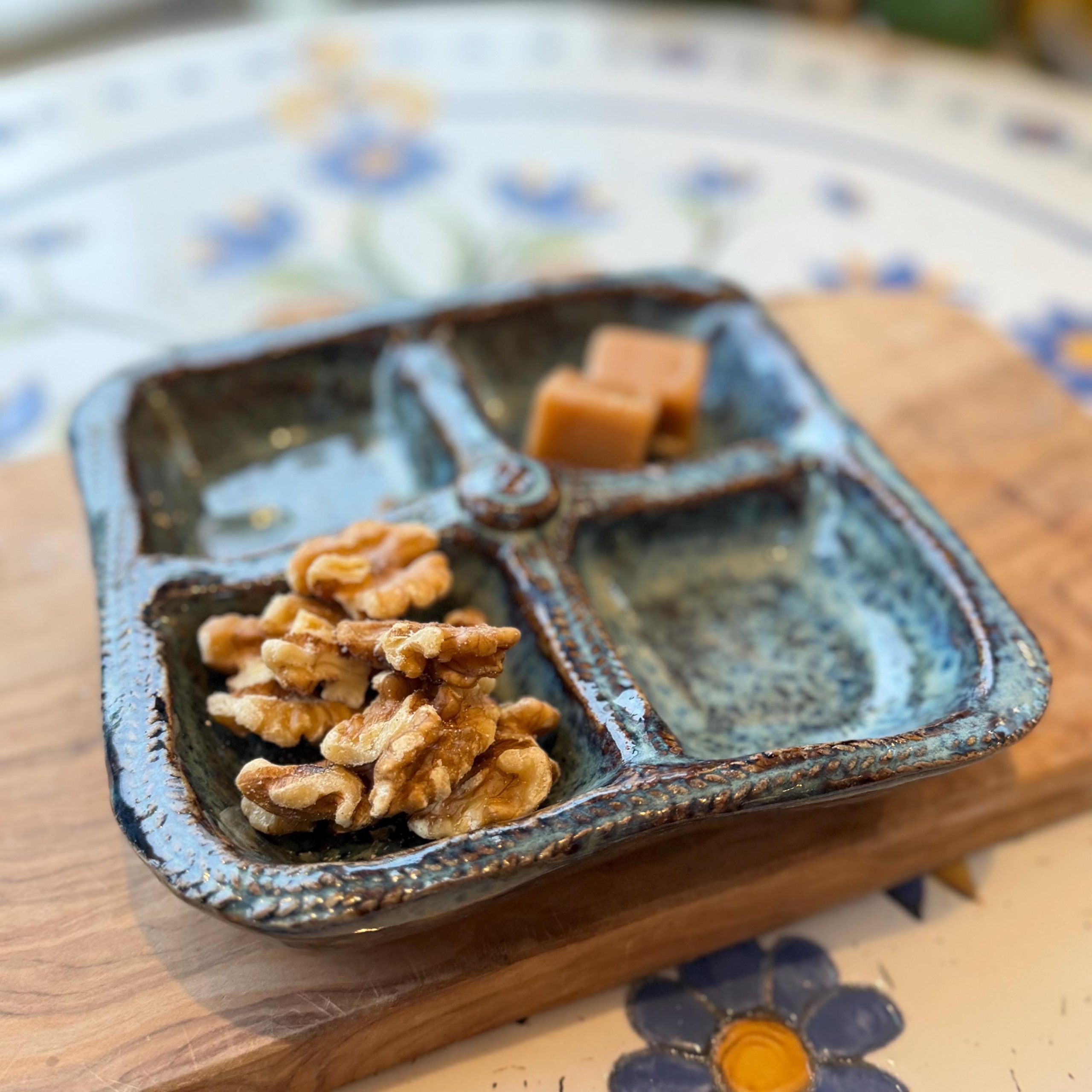Handmade Blue Ceramic Serving Dish, Divided Appetizer Tray, Stoneware Snack & Dipping - Image 3