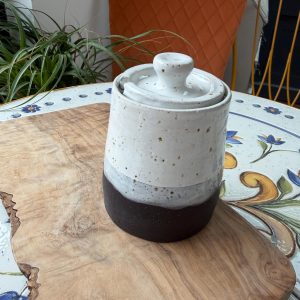 Handmade Ceramic Honey Pot with Spoon Holder, Black and White Kitchen Decor Jar (350ml)