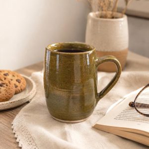 Large Handmade Stoneware Mug tankard, Olive Green glaze - Free 48 hour delivery