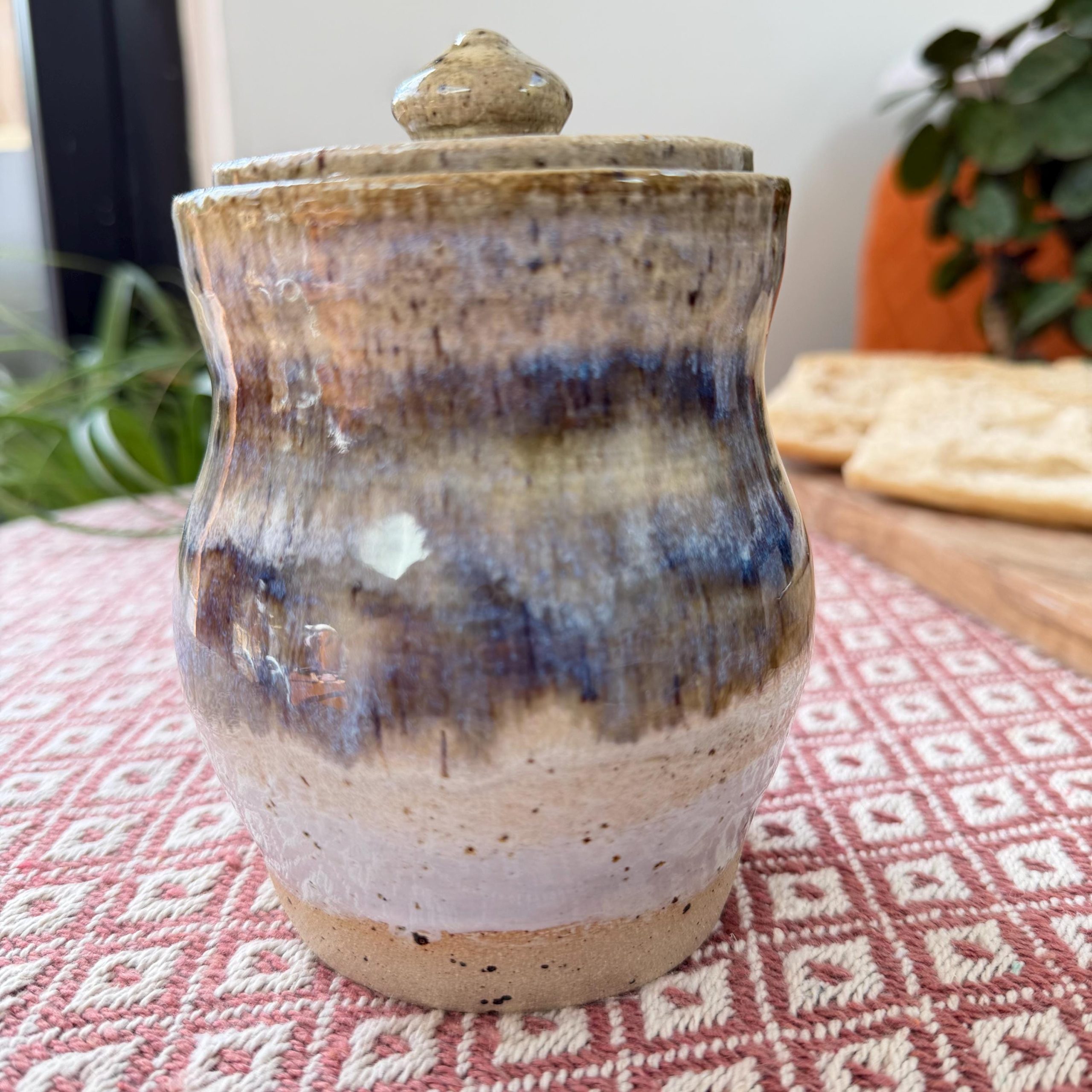 Handmade Ceramic Honey Pot with Lid, Blue Stoneware Honey Jar - Image 9