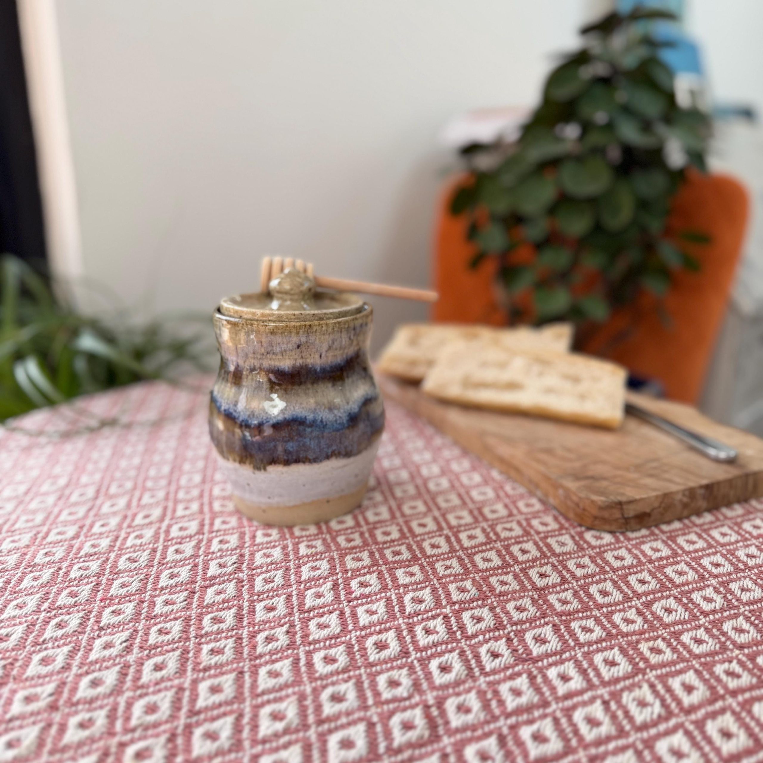 Handmade Ceramic Honey Pot with Lid, Blue Stoneware Honey Jar - Image 7
