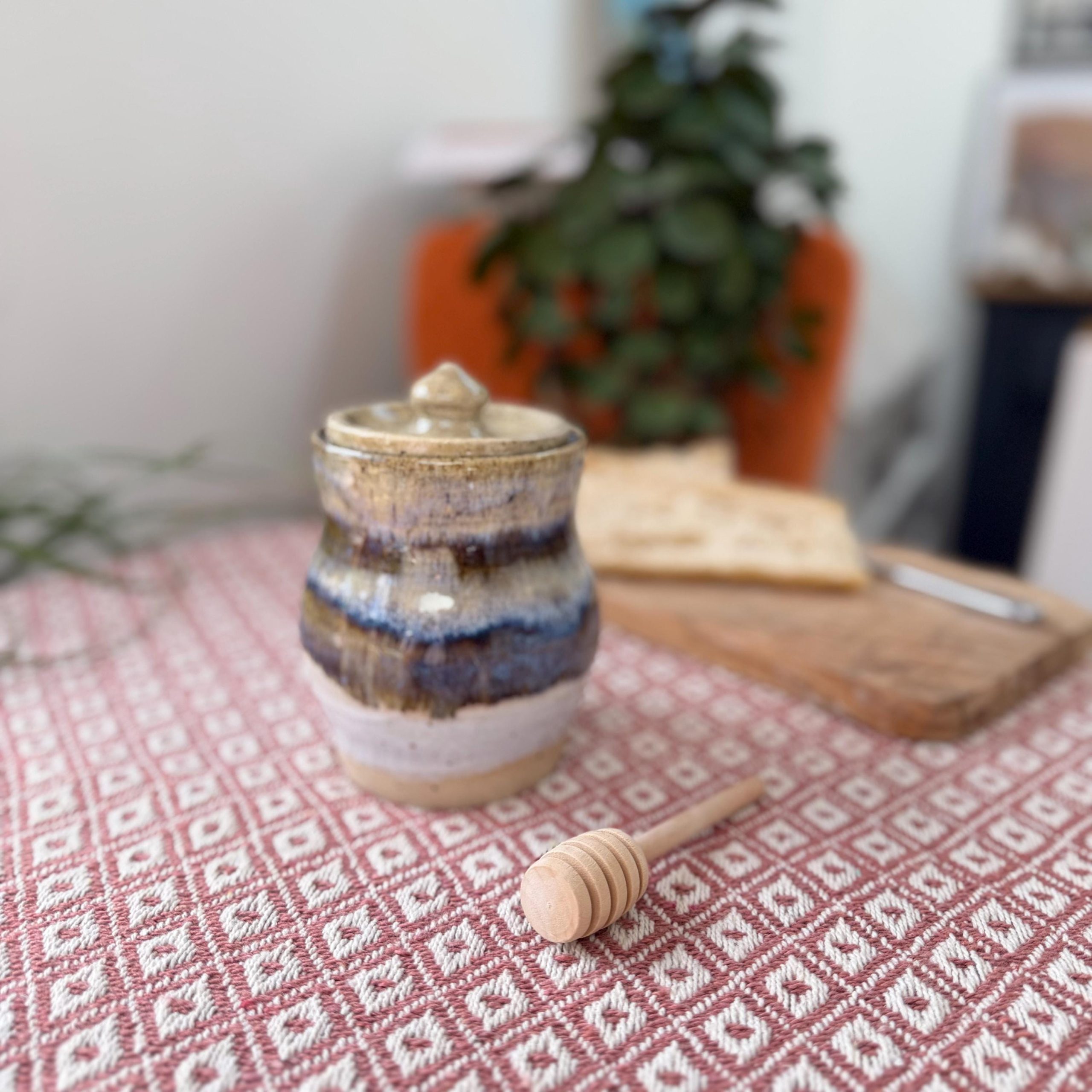 Handmade Ceramic Honey Pot with Lid, Blue Stoneware Honey Jar - Image 6