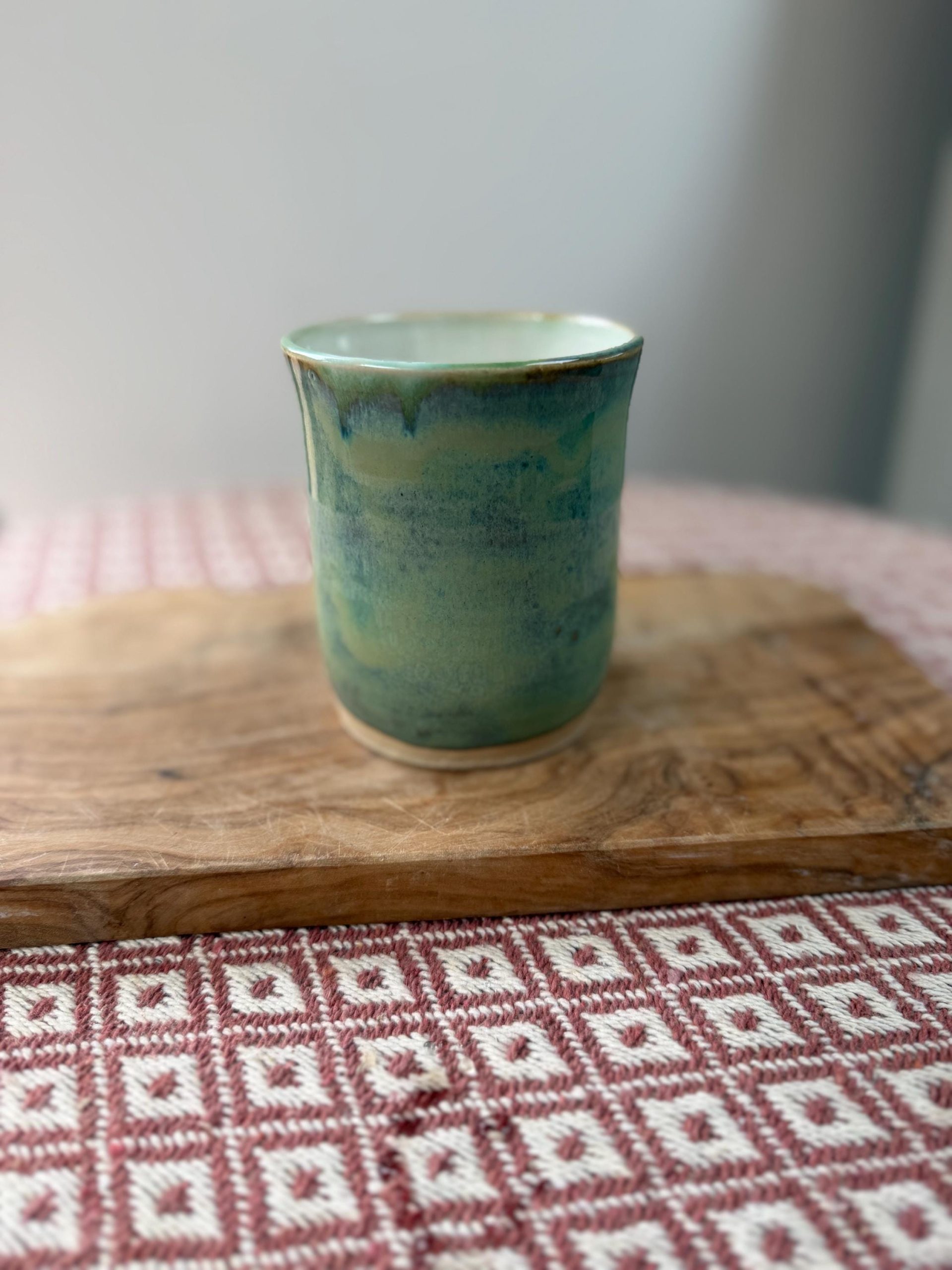 Handmade Green Stoneware Mug, Unique Glaze Coffee Cup, Artisan Pottery - Image 2