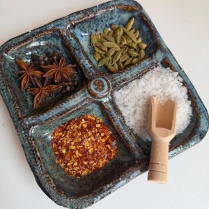 Handmade Blue Ceramic Serving Dish, Divided Appetizer Tray, Stoneware Snack & Dipping