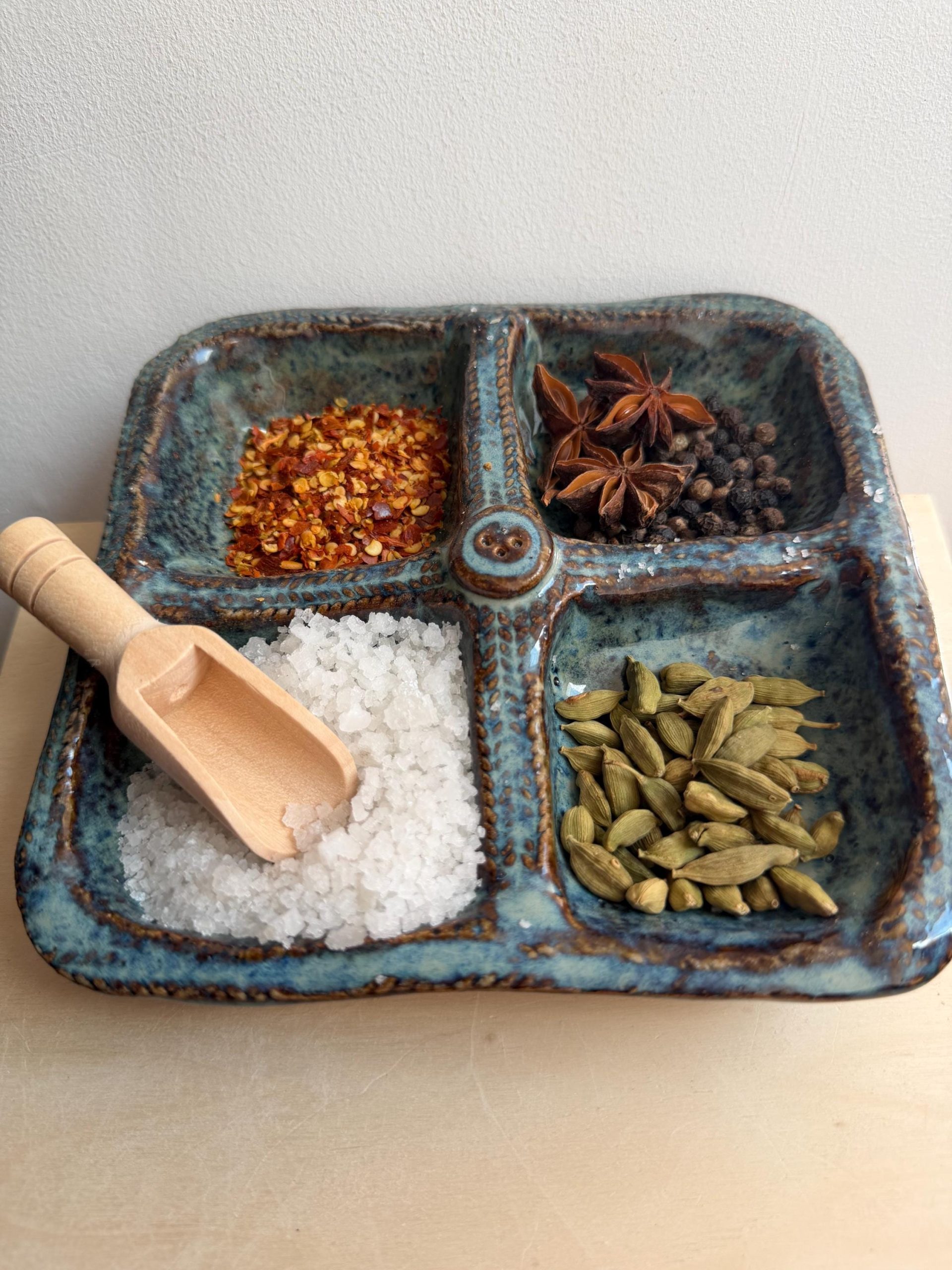 Handmade Blue Ceramic Serving Dish, Divided Appetizer Tray, Stoneware Snack & Dipping - Image 9