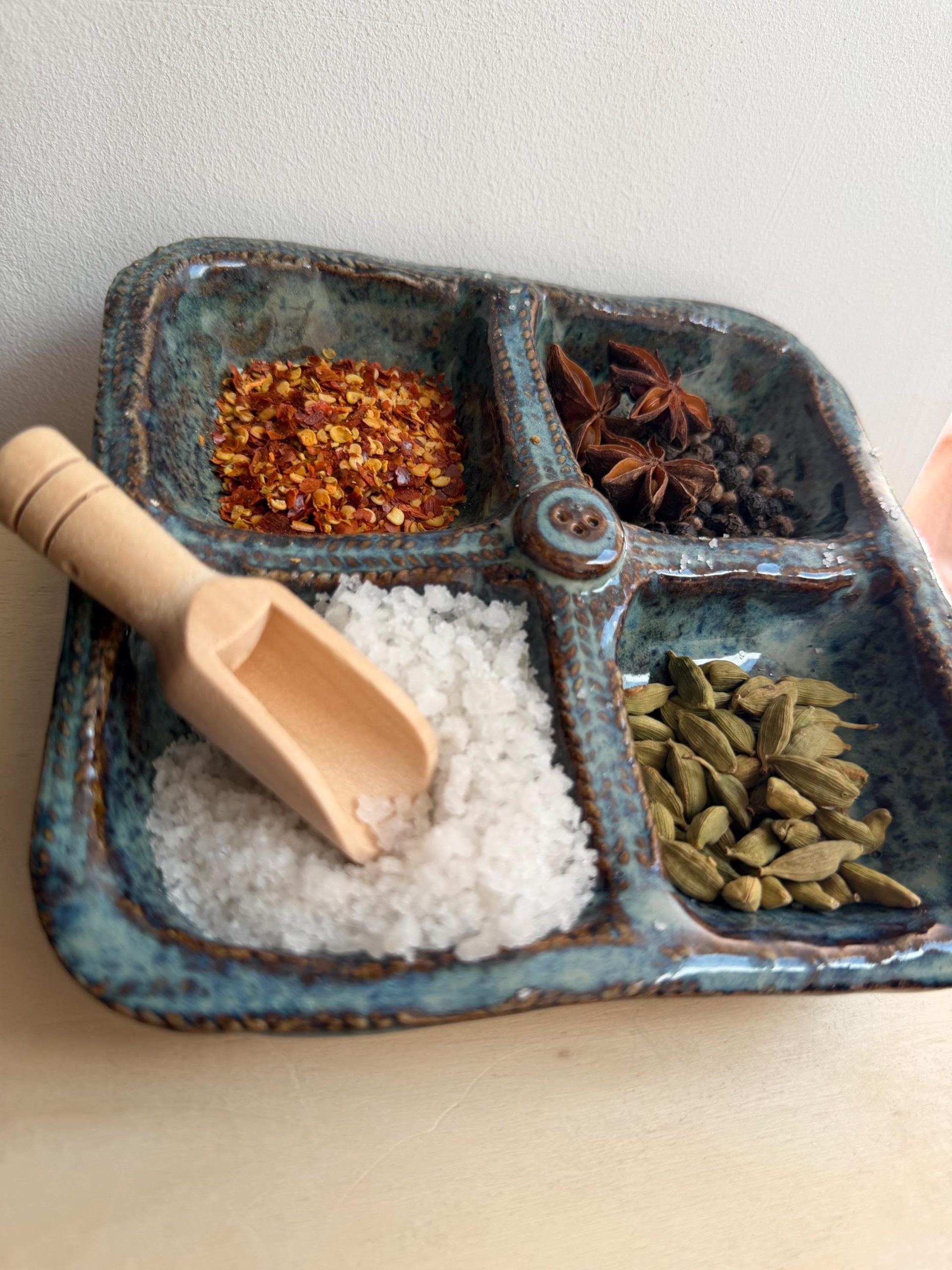 Handmade Blue Ceramic Serving Dish, Divided Appetizer Tray, Stoneware Snack & Dipping - Image 11