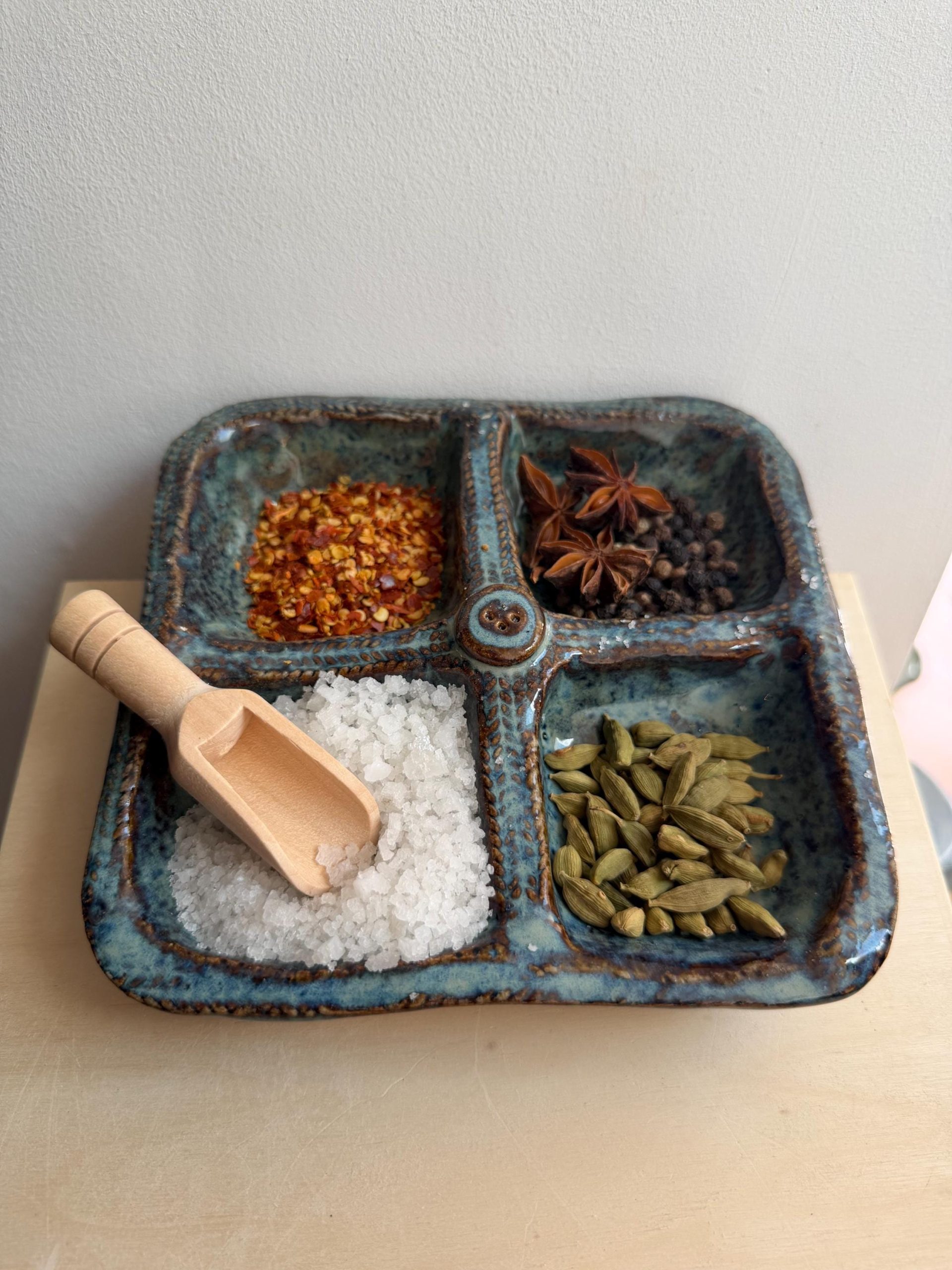 Handmade Blue Ceramic Serving Dish, Divided Appetizer Tray, Stoneware Snack & Dipping - Image 8